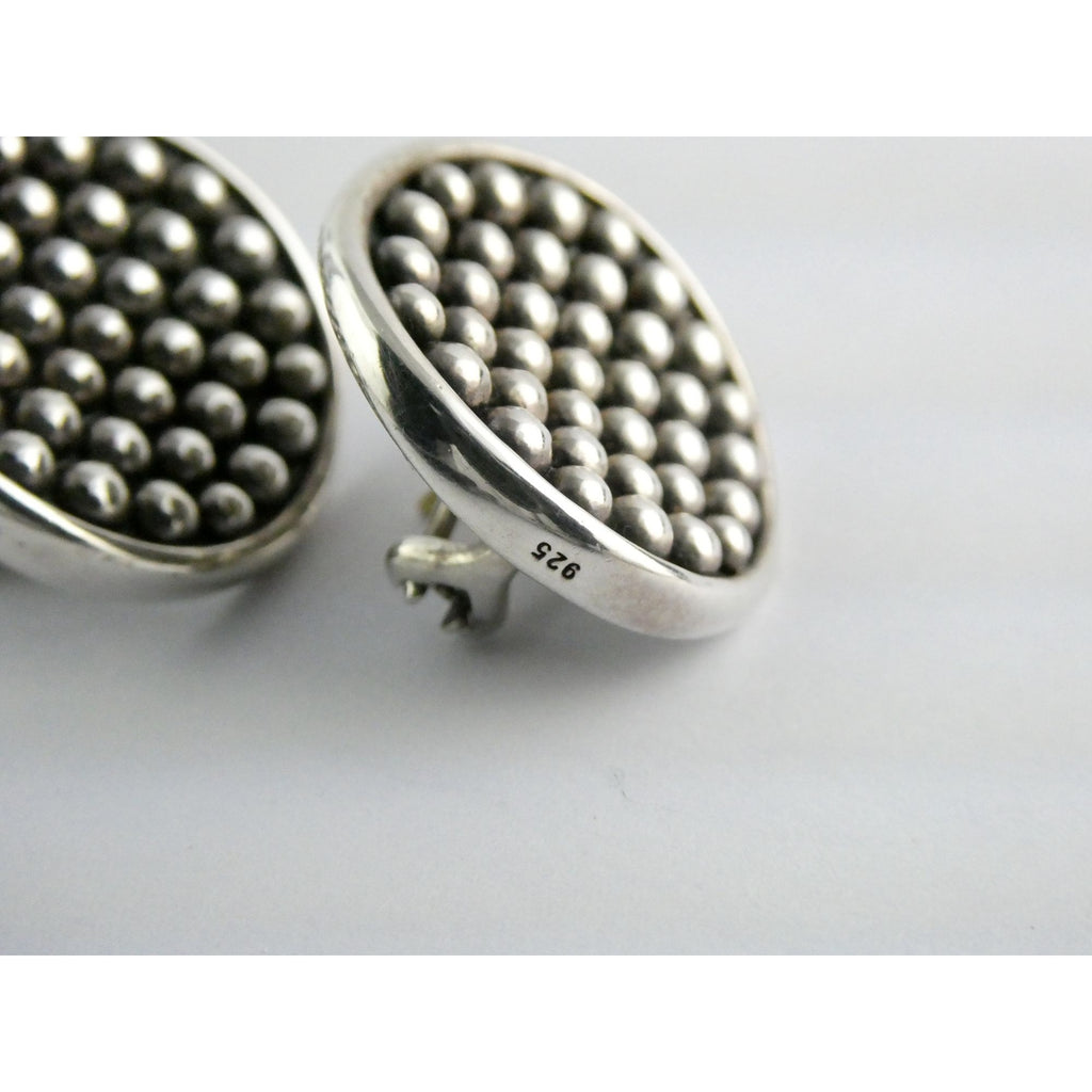 Lagos Caviar Sterling Silver 14k Gold Post Dot Design Pierced Earrings 13g 24mm