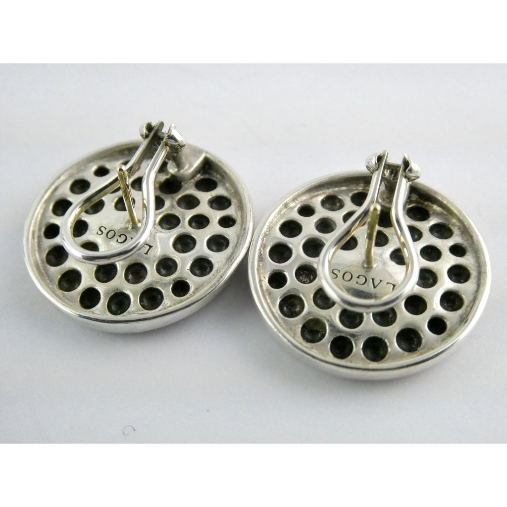 Lagos Caviar Sterling Silver 14k Gold Post Dot Design Pierced Earrings 13g 24mm