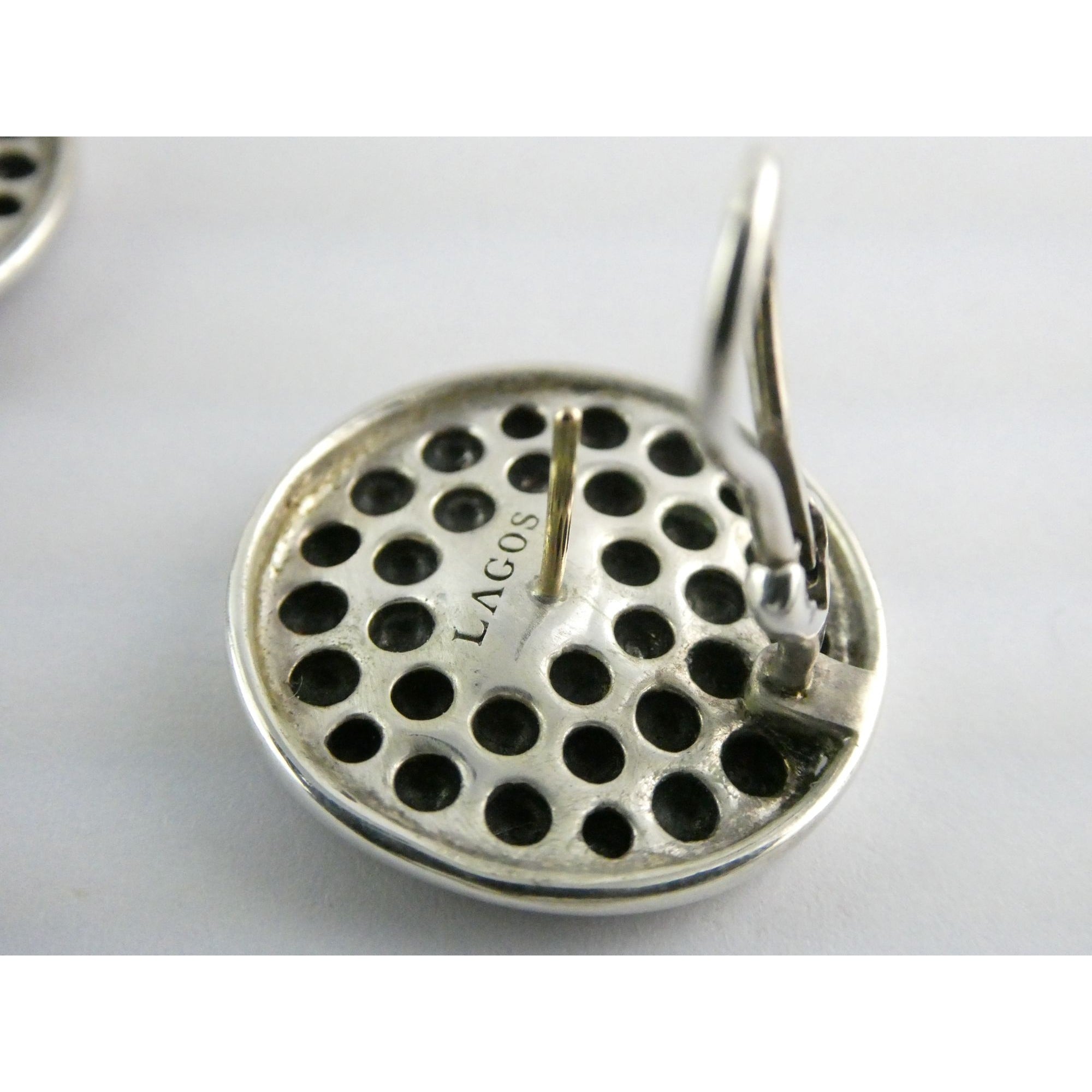 Lagos Caviar Sterling Silver 14k Gold Post Dot Design Pierced Earrings 13g 24mm