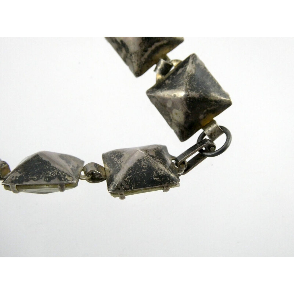 Antique Sterling Silver Prong Set Closed Back Paste Gem Bracelet 6 Inches 21.7g