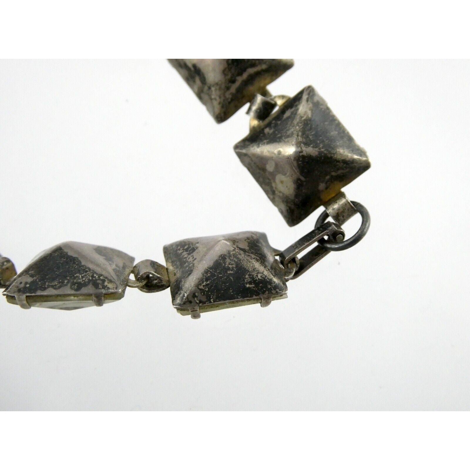 Antique Sterling Silver Prong Set Closed Back Paste Gem Bracelet 6 Inches 21.7g