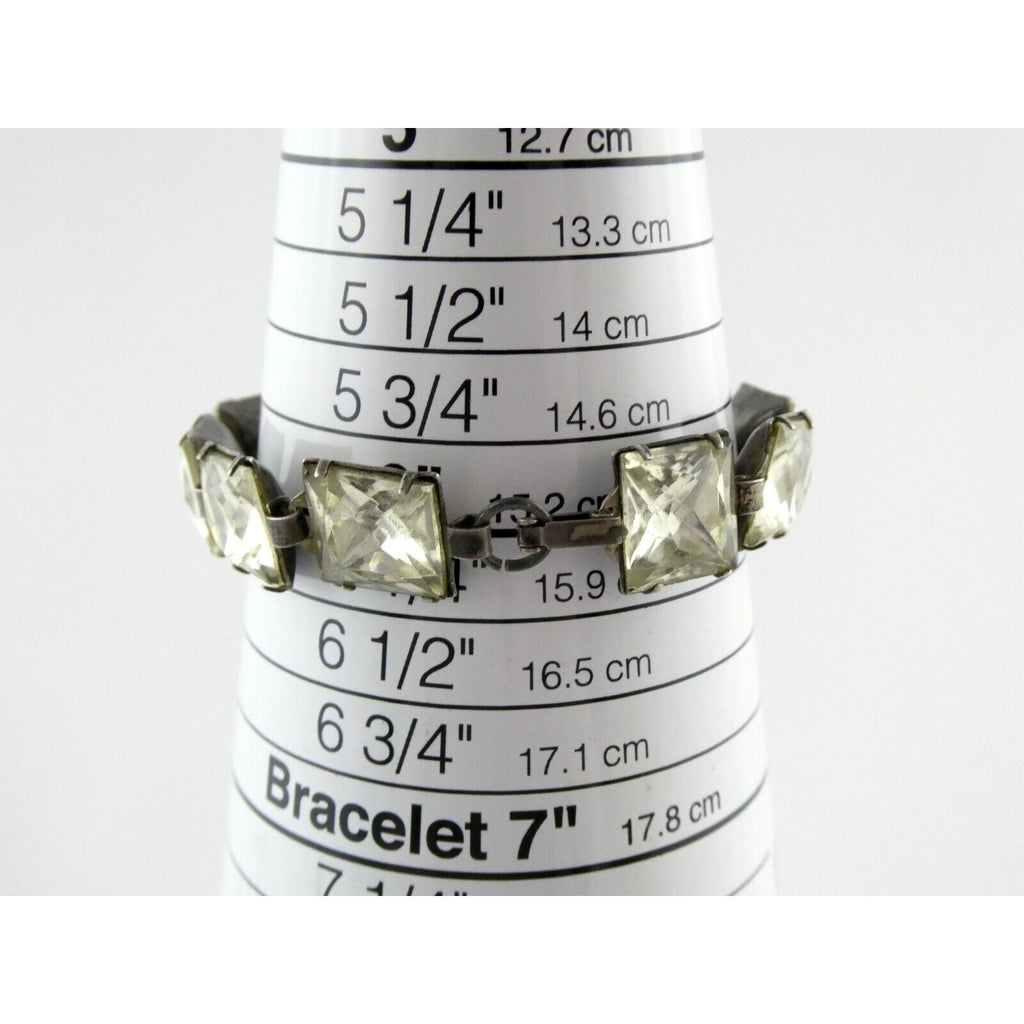 Antique Sterling Silver Prong Set Closed Back Paste Gem Bracelet 6 Inches 21.7g
