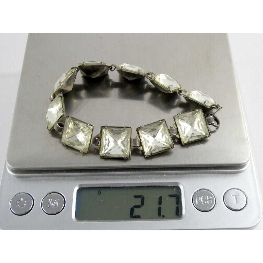 Antique Sterling Silver Prong Set Closed Back Paste Gem Bracelet 6 Inches 21.7g