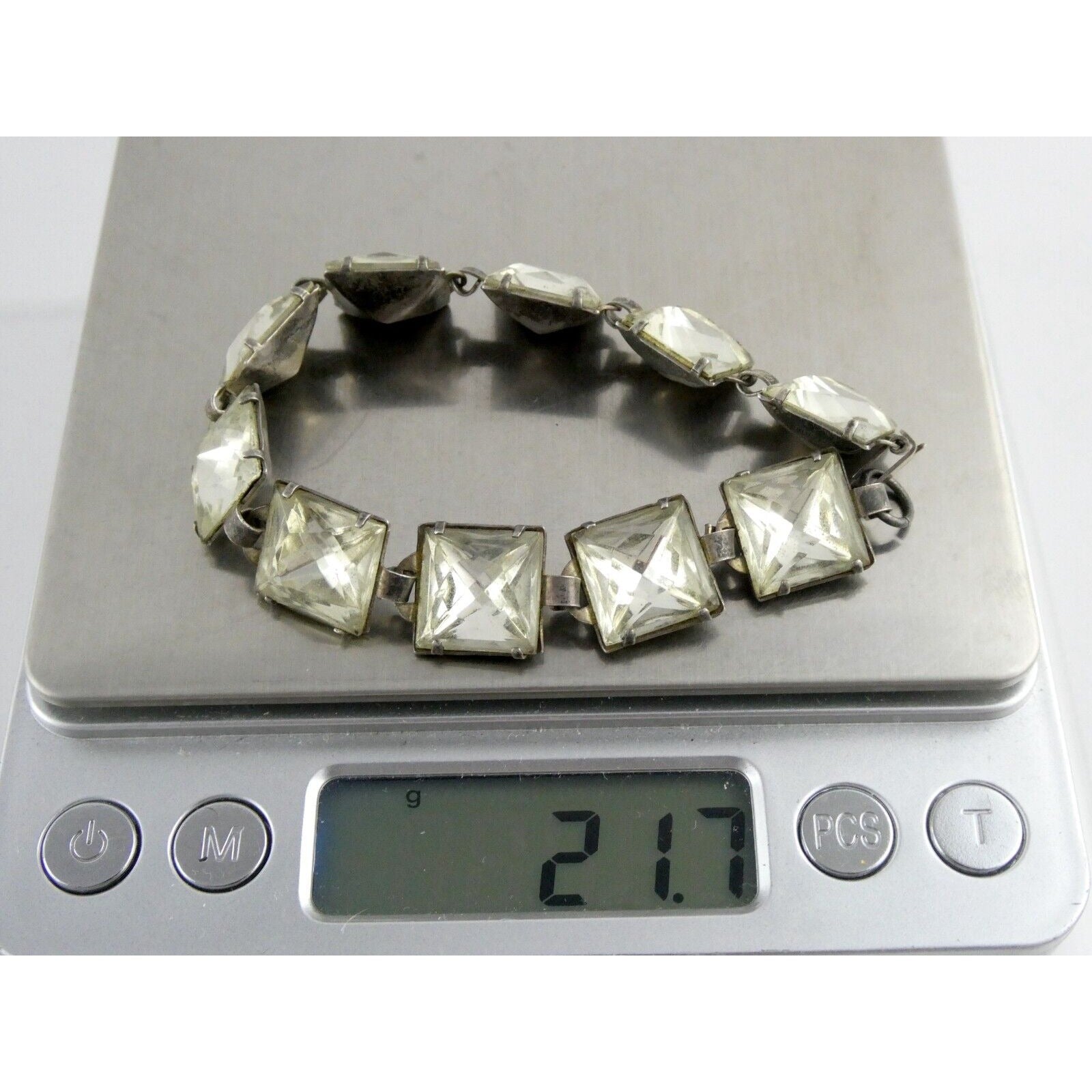 Antique Sterling Silver Prong Set Closed Back Paste Gem Bracelet 6 Inches 21.7g