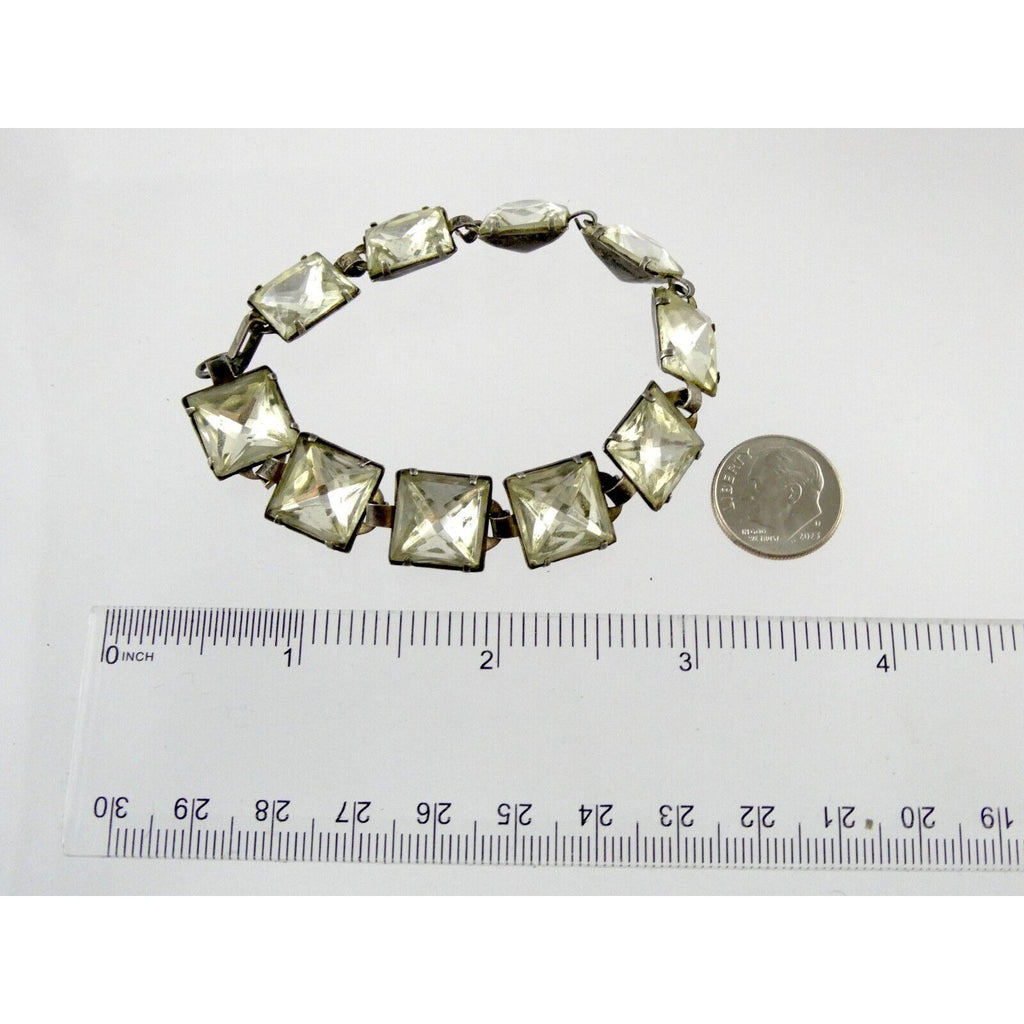 Antique Sterling Silver Prong Set Closed Back Paste Gem Bracelet 6 Inches 21.7g