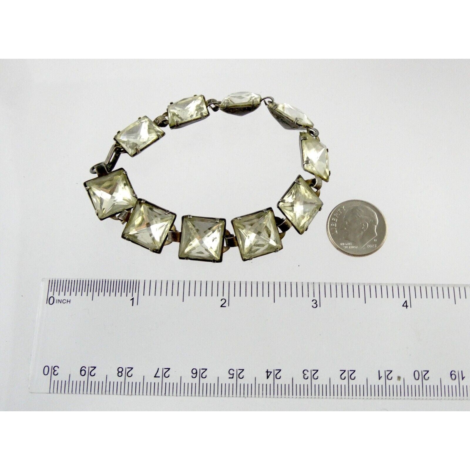 Antique Sterling Silver Prong Set Closed Back Paste Gem Bracelet 6 Inches 21.7g