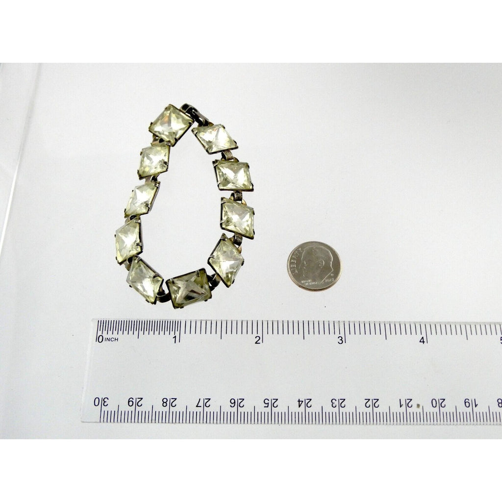 Antique Sterling Silver Prong Set Closed Back Paste Gem Bracelet 6 Inches 21.7g