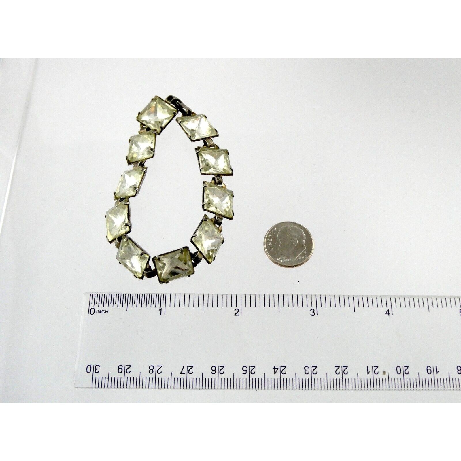 Antique Sterling Silver Prong Set Closed Back Paste Gem Bracelet 6 Inches 21.7g