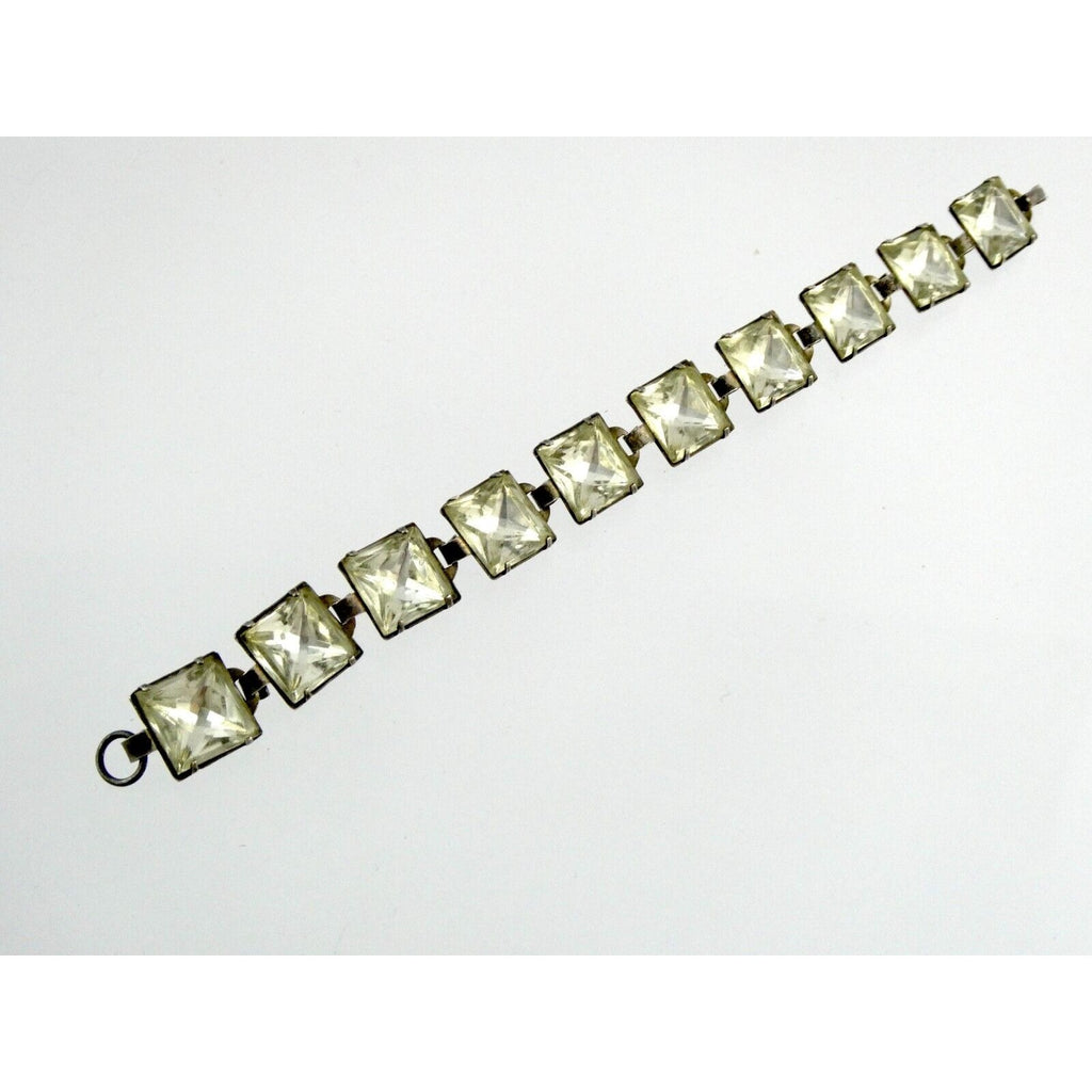 Antique Sterling Silver Prong Set Closed Back Paste Gem Bracelet 6 Inches 21.7g