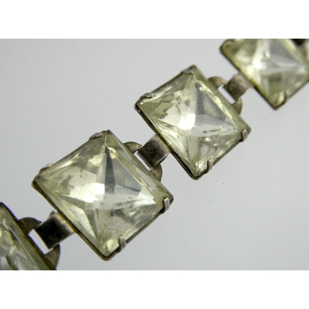 Antique Sterling Silver Prong Set Closed Back Paste Gem Bracelet 6 Inches 21.7g