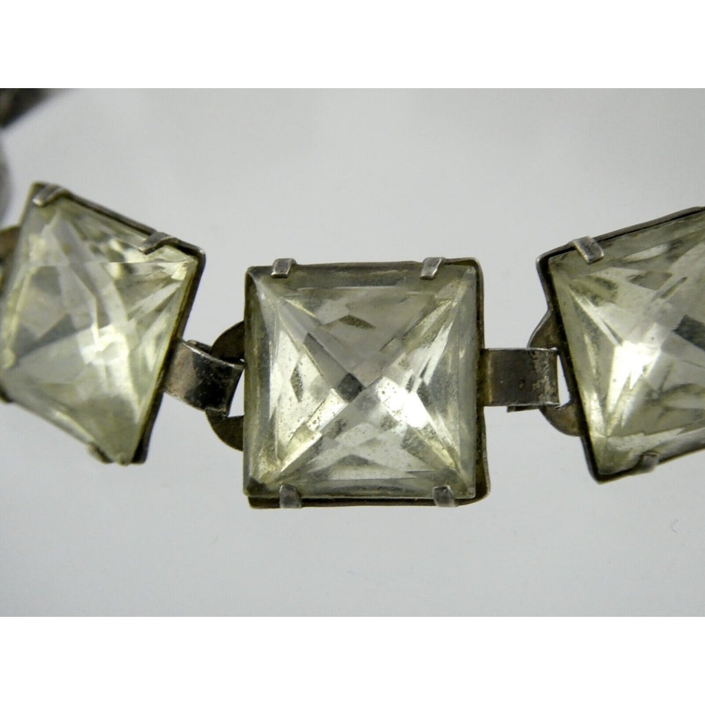 Antique Sterling Silver Prong Set Closed Back Paste Gem Bracelet 6 Inches 21.7g
