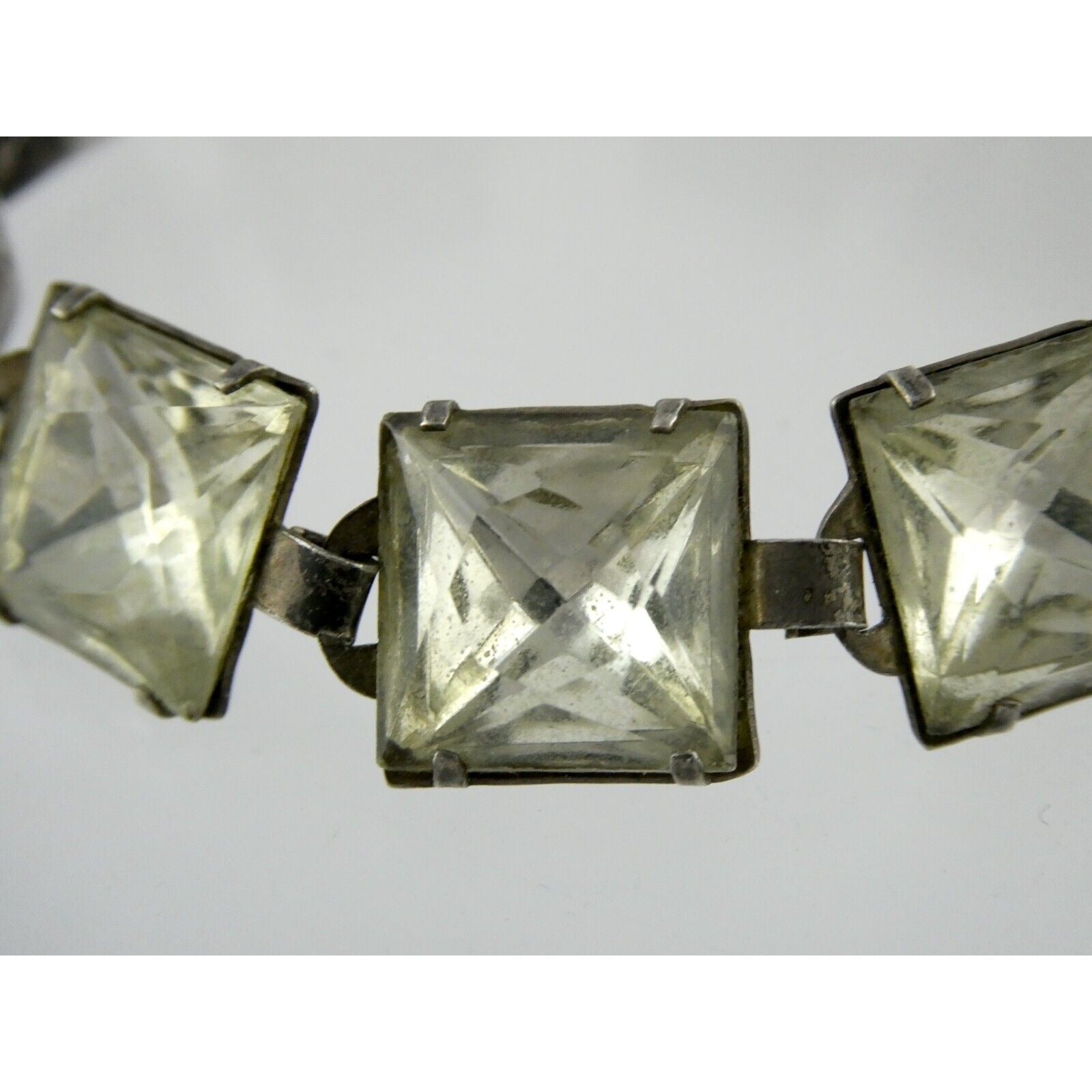 Antique Sterling Silver Prong Set Closed Back Paste Gem Bracelet 6 Inches 21.7g