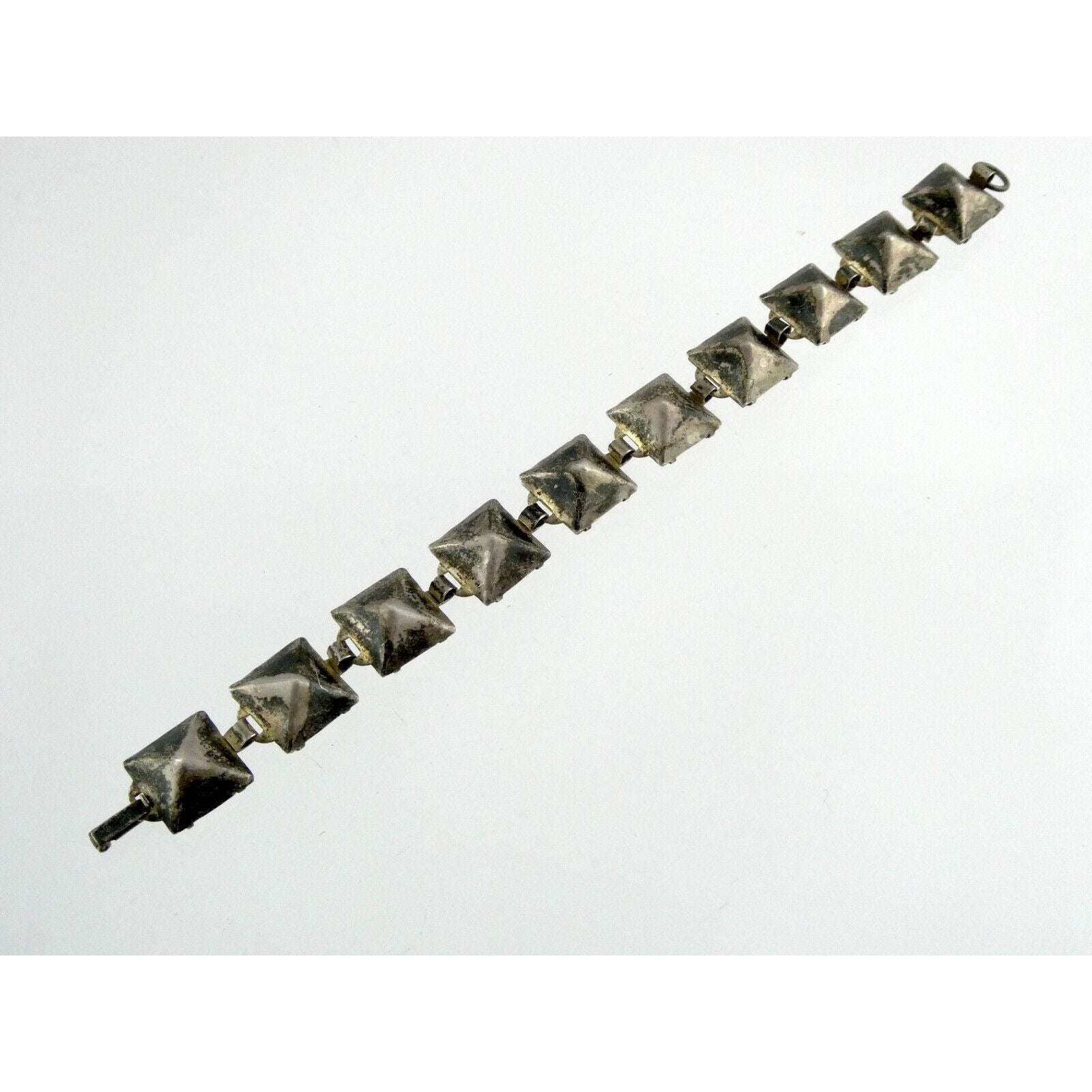 Antique Sterling Silver Prong Set Closed Back Paste Gem Bracelet 6 Inches 21.7g