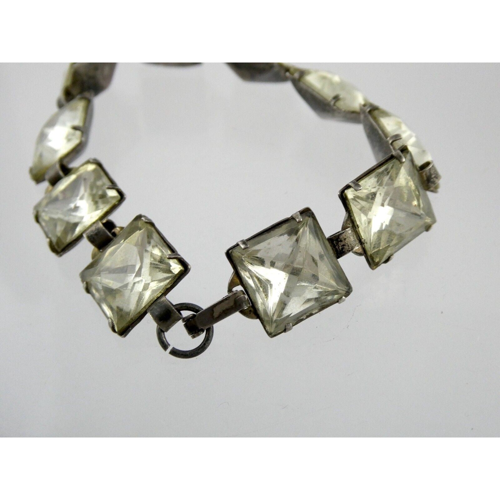 Antique Sterling Silver Prong Set Closed Back Paste Gem Bracelet 6 Inches 21.7g