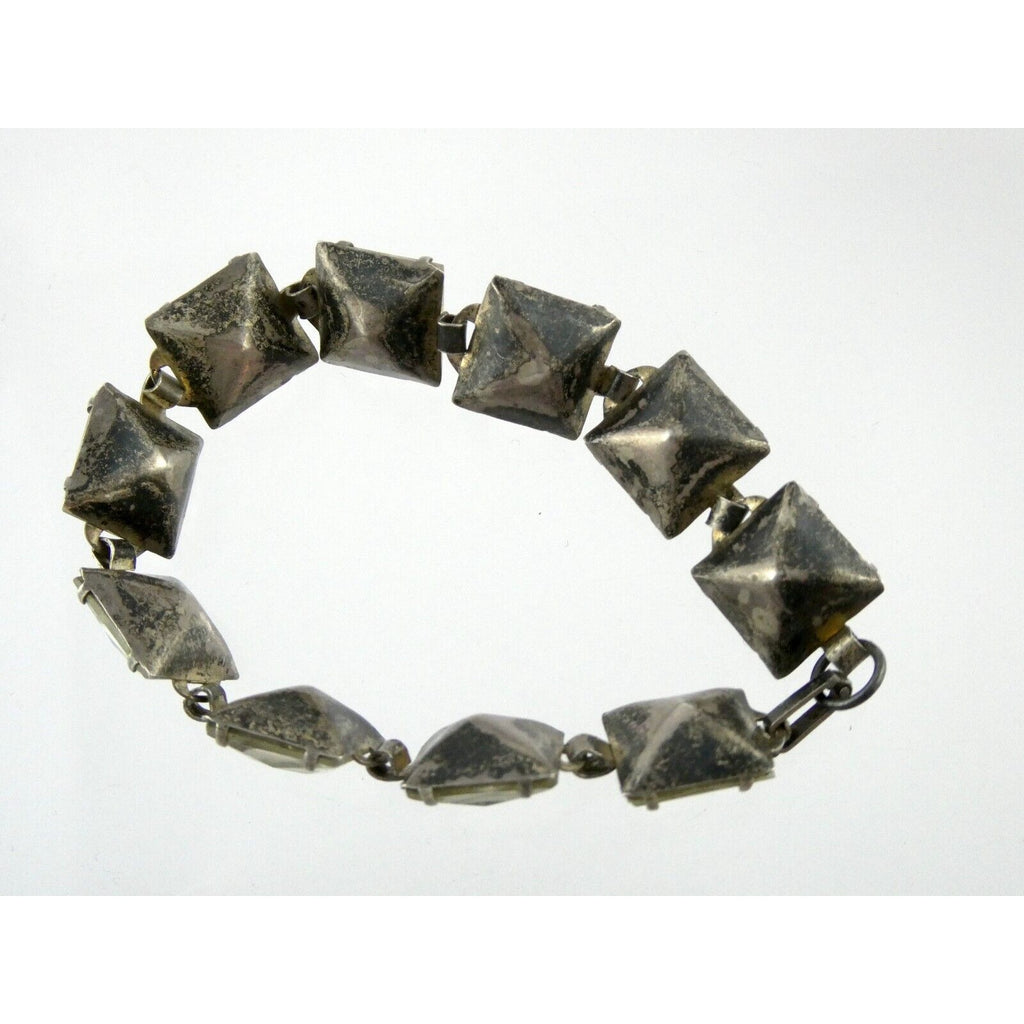 Antique Sterling Silver Prong Set Closed Back Paste Gem Bracelet 6 Inches 21.7g