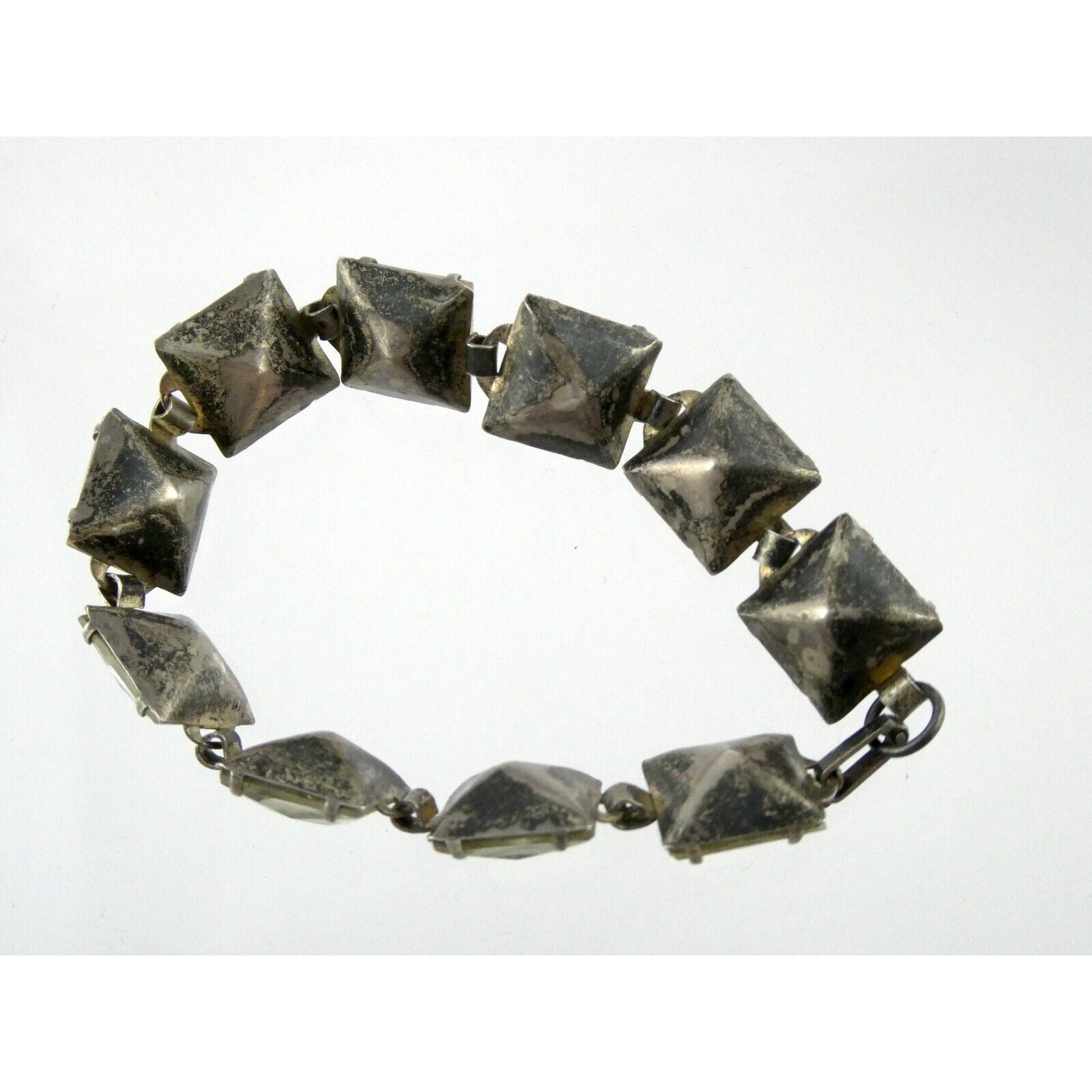 Antique Sterling Silver Prong Set Closed Back Paste Gem Bracelet 6 Inches 21.7g