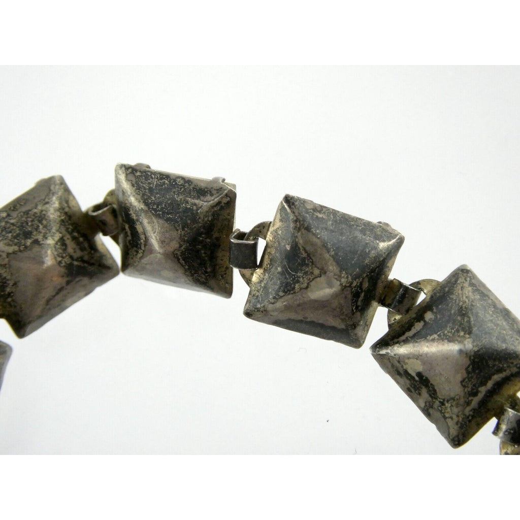 Antique Sterling Silver Prong Set Closed Back Paste Gem Bracelet 6 Inches 21.7g