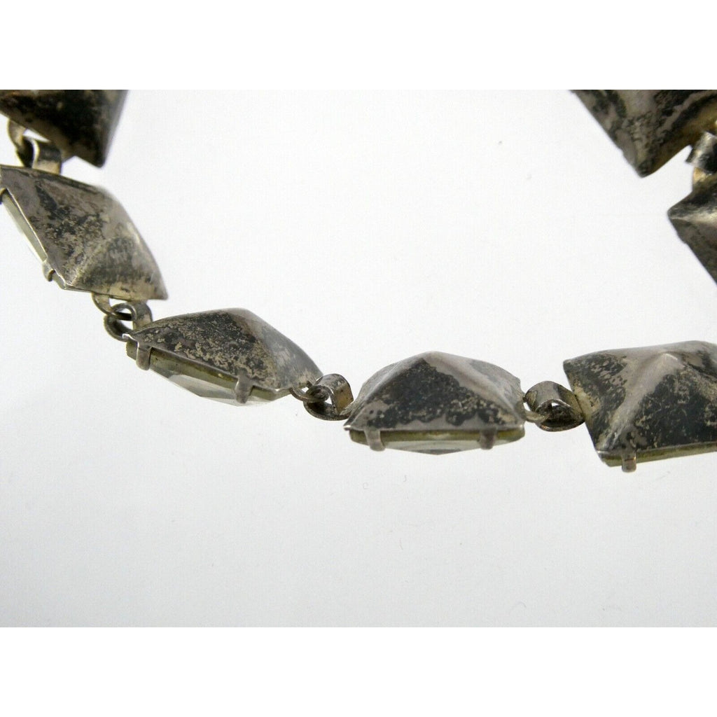 Antique Sterling Silver Prong Set Closed Back Paste Gem Bracelet 6 Inches 21.7g