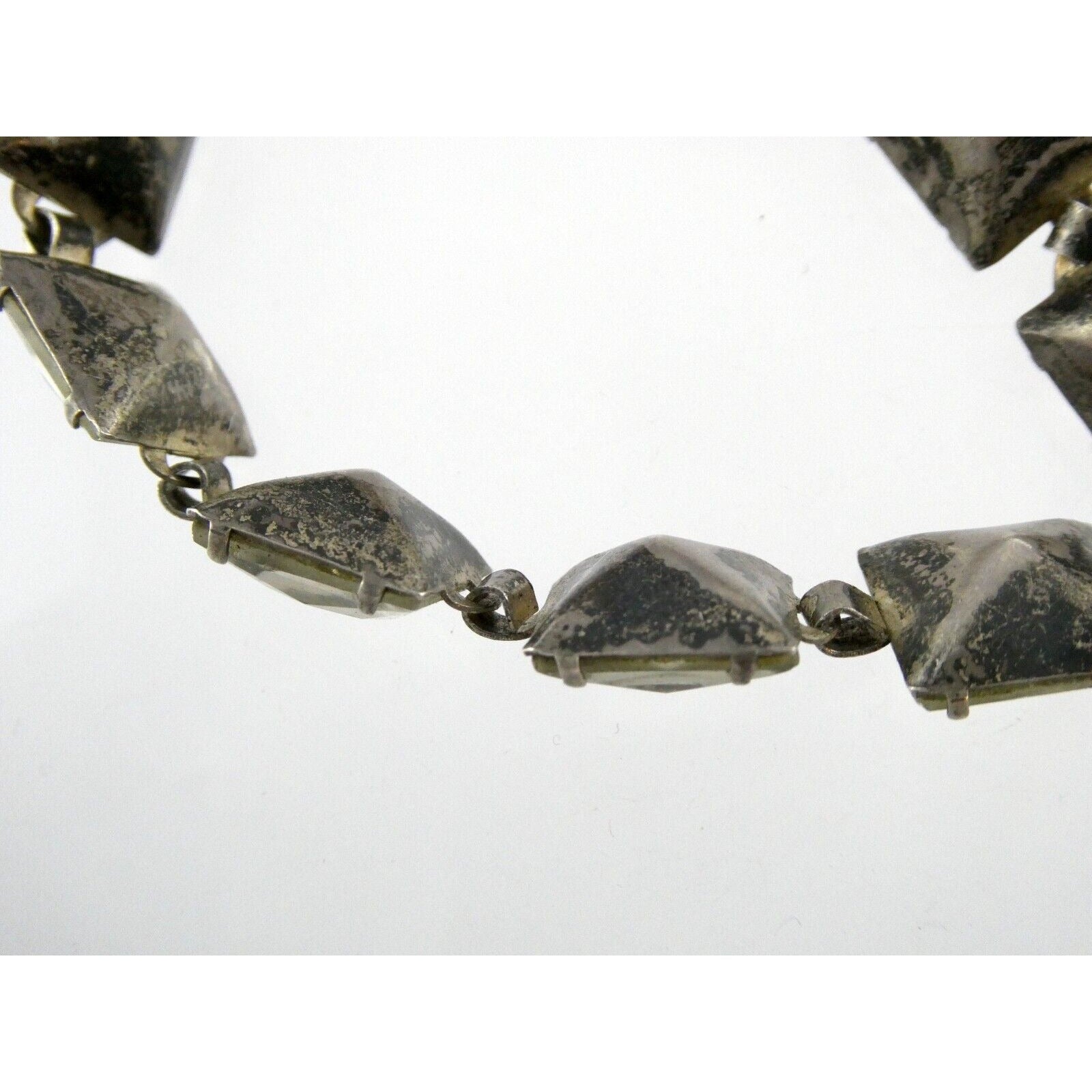Antique Sterling Silver Prong Set Closed Back Paste Gem Bracelet 6 Inches 21.7g