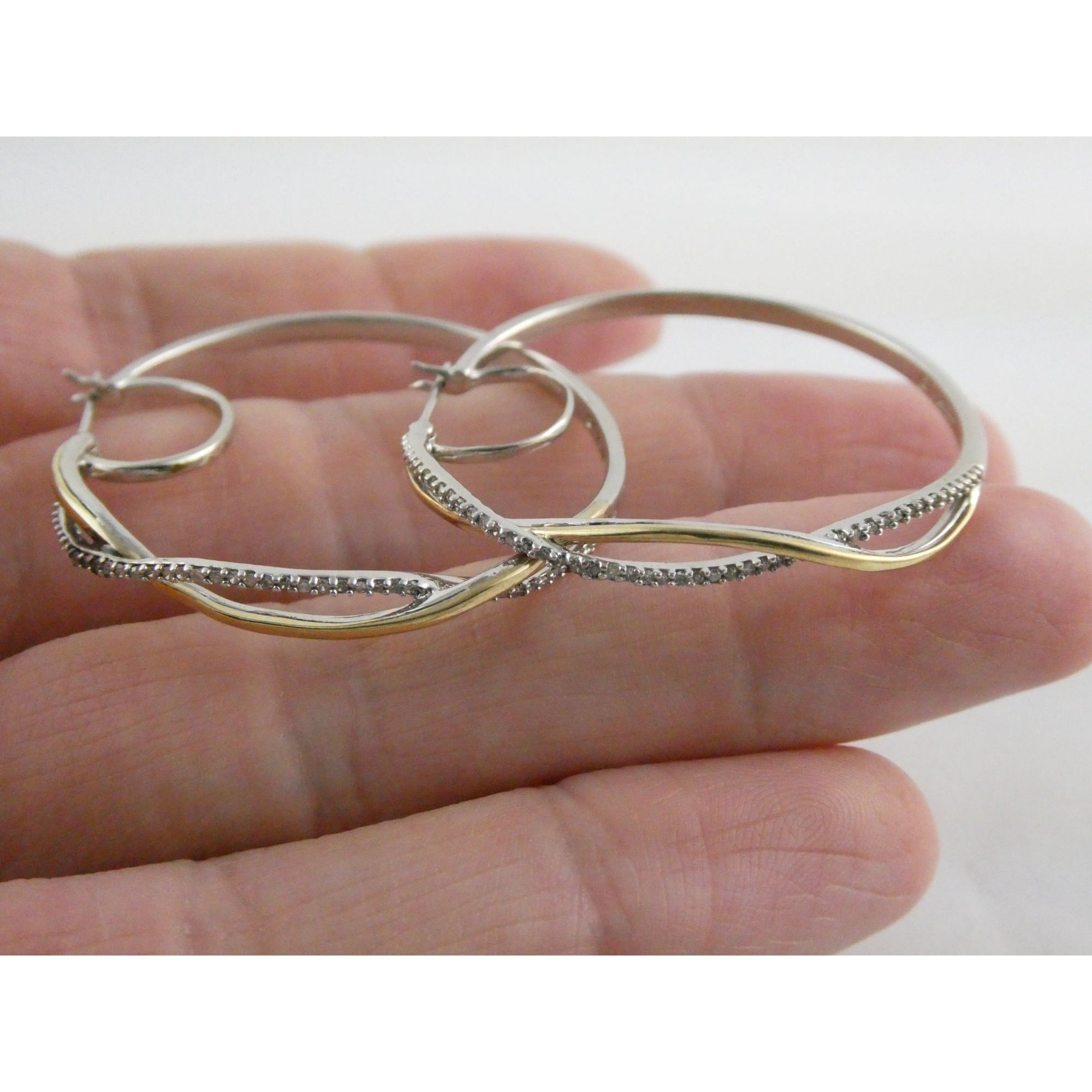 Aldin International Sterling Silver 10k Gold In and Out Natural Diamond Earrings