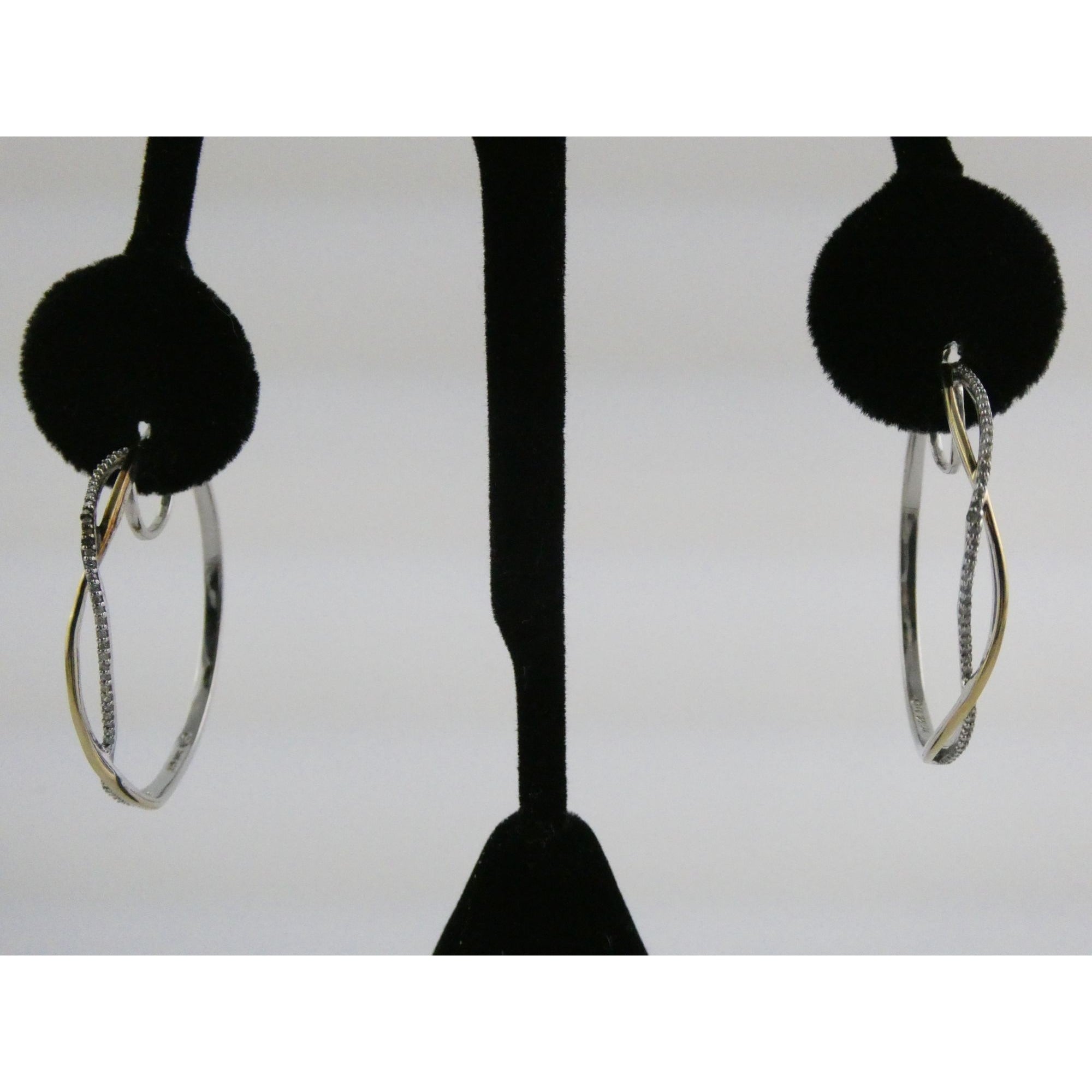 Aldin International Sterling Silver 10k Gold In and Out Natural Diamond Earrings