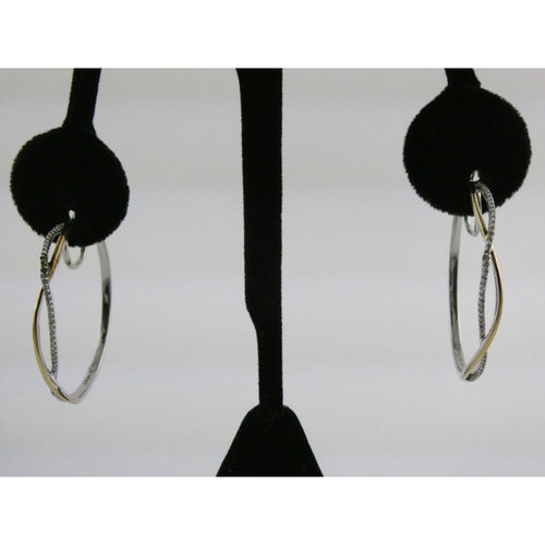 Aldin International Sterling Silver 10k Gold In and Out Natural Diamond Earrings