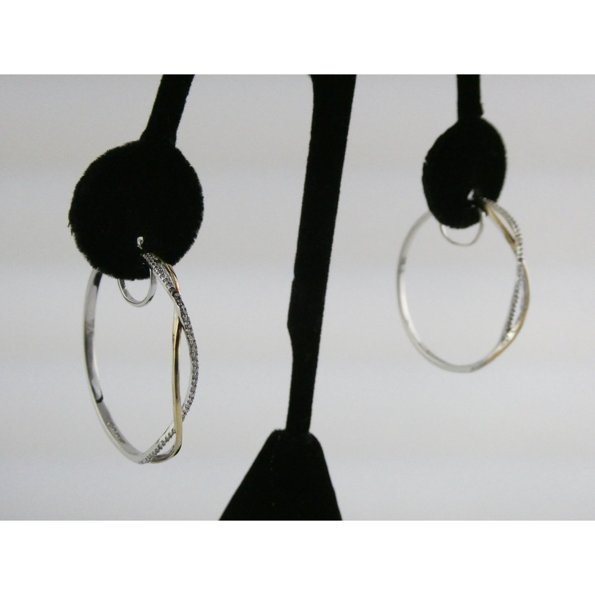 Aldin International Sterling Silver 10k Gold In and Out Natural Diamond Earrings