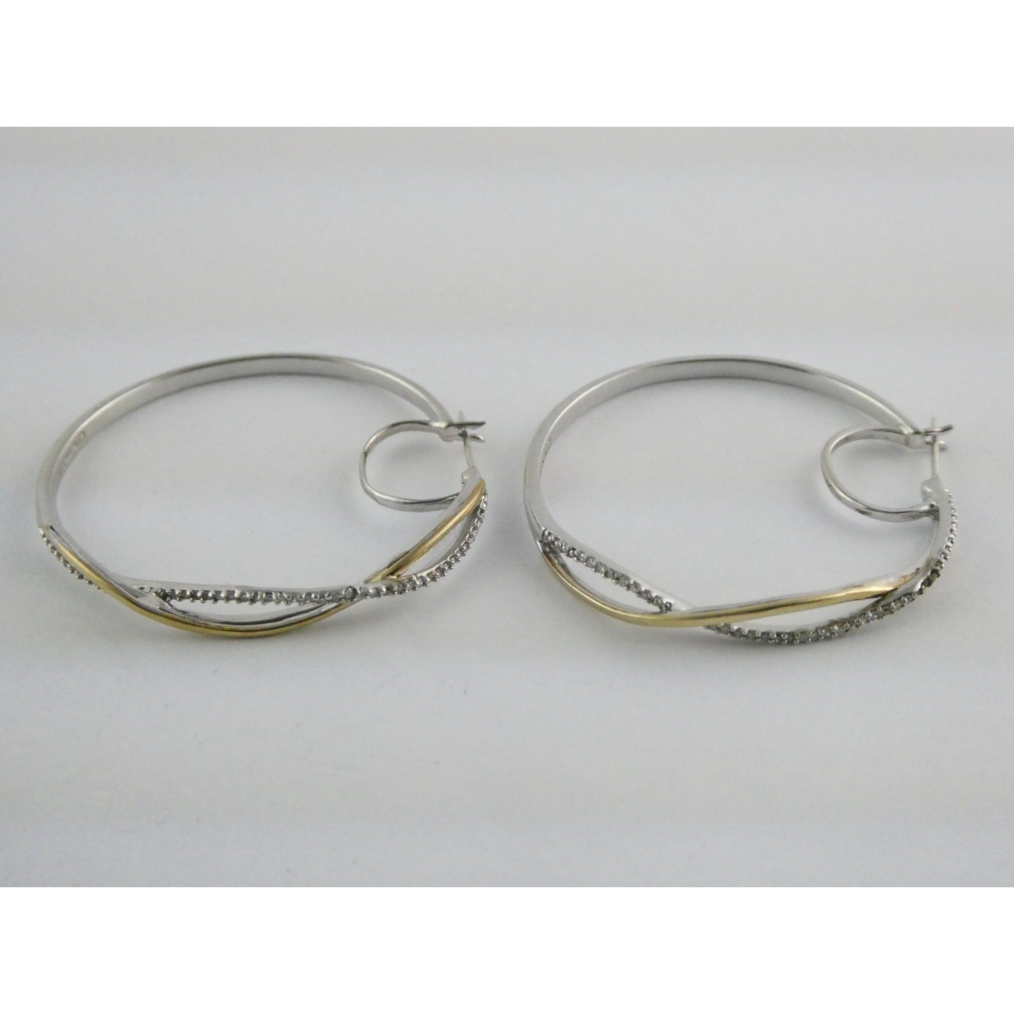 Aldin International Sterling Silver 10k Gold In and Out Natural Diamond Earrings