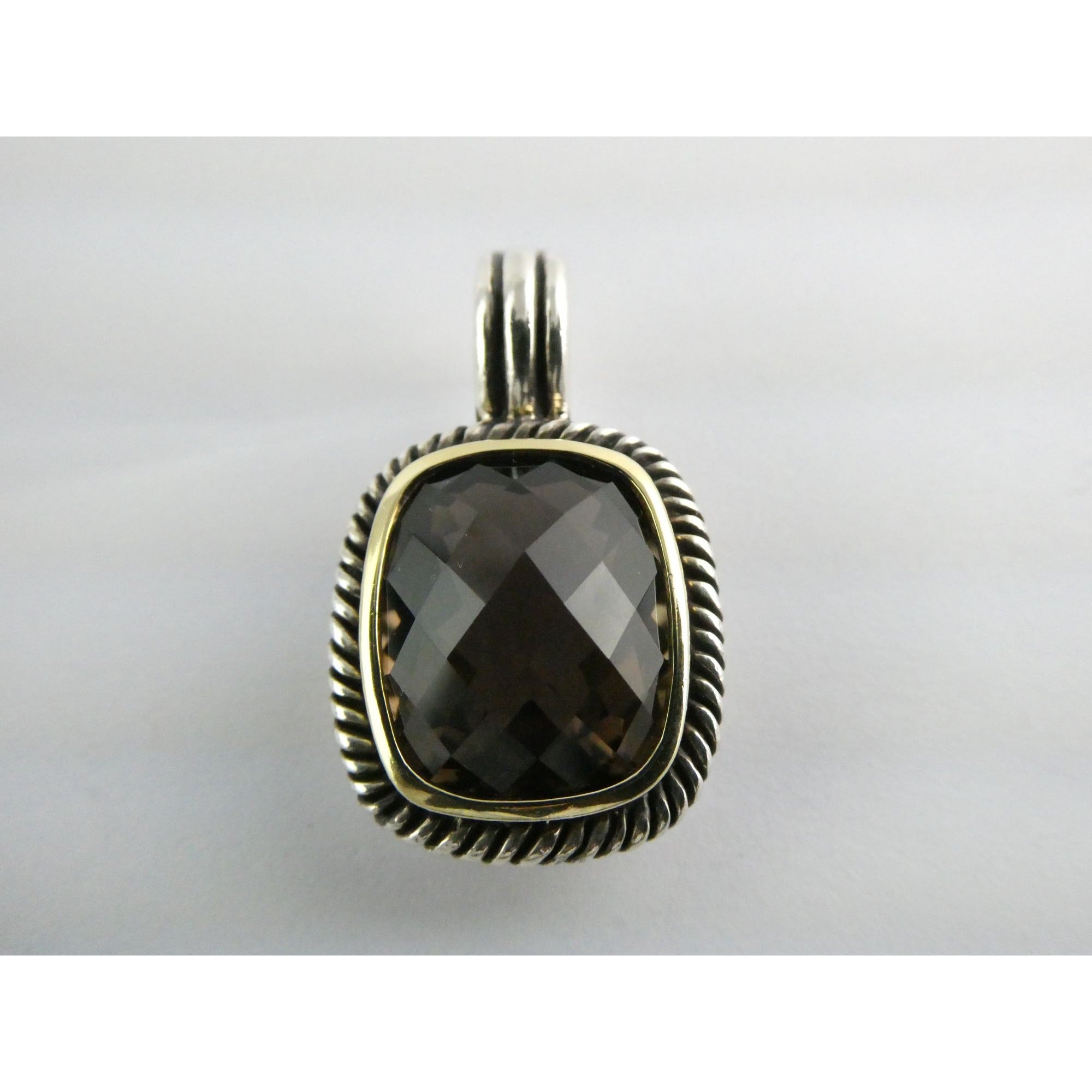 Designer Sterling Silver Faceted Smoky Quartz Pendant Enhancer 8.2g 30mm Length