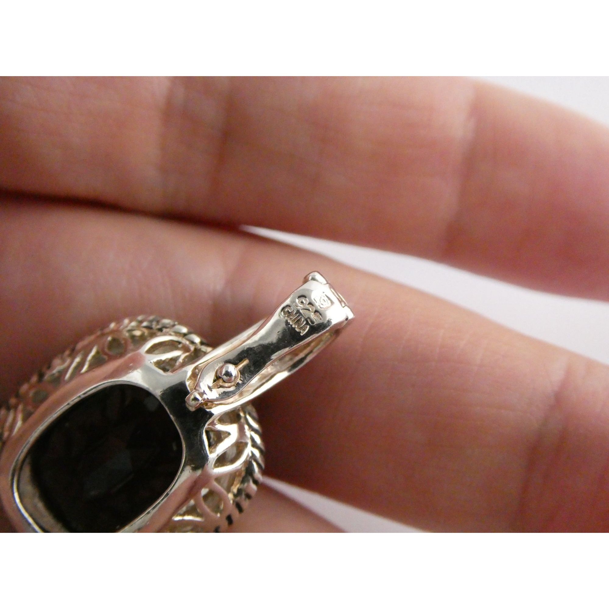Designer Sterling Silver Faceted Smoky Quartz Pendant Enhancer 8.2g 30mm Length