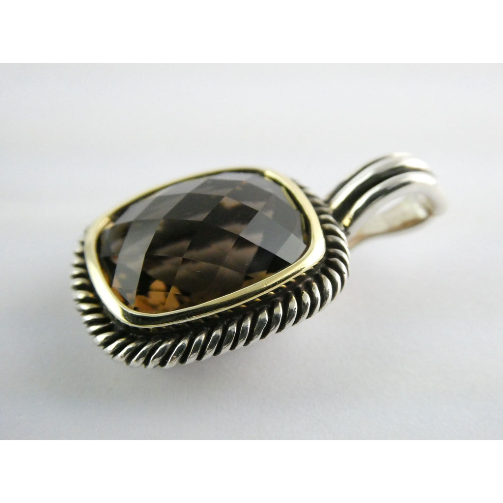 Designer Sterling Silver Faceted Smoky Quartz Pendant Enhancer 8.2g 30mm Length