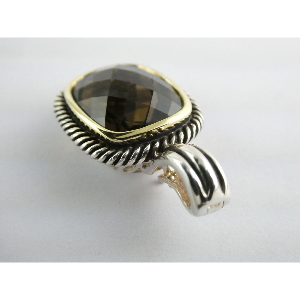 Designer Sterling Silver Faceted Smoky Quartz Pendant Enhancer 8.2g 30mm Length
