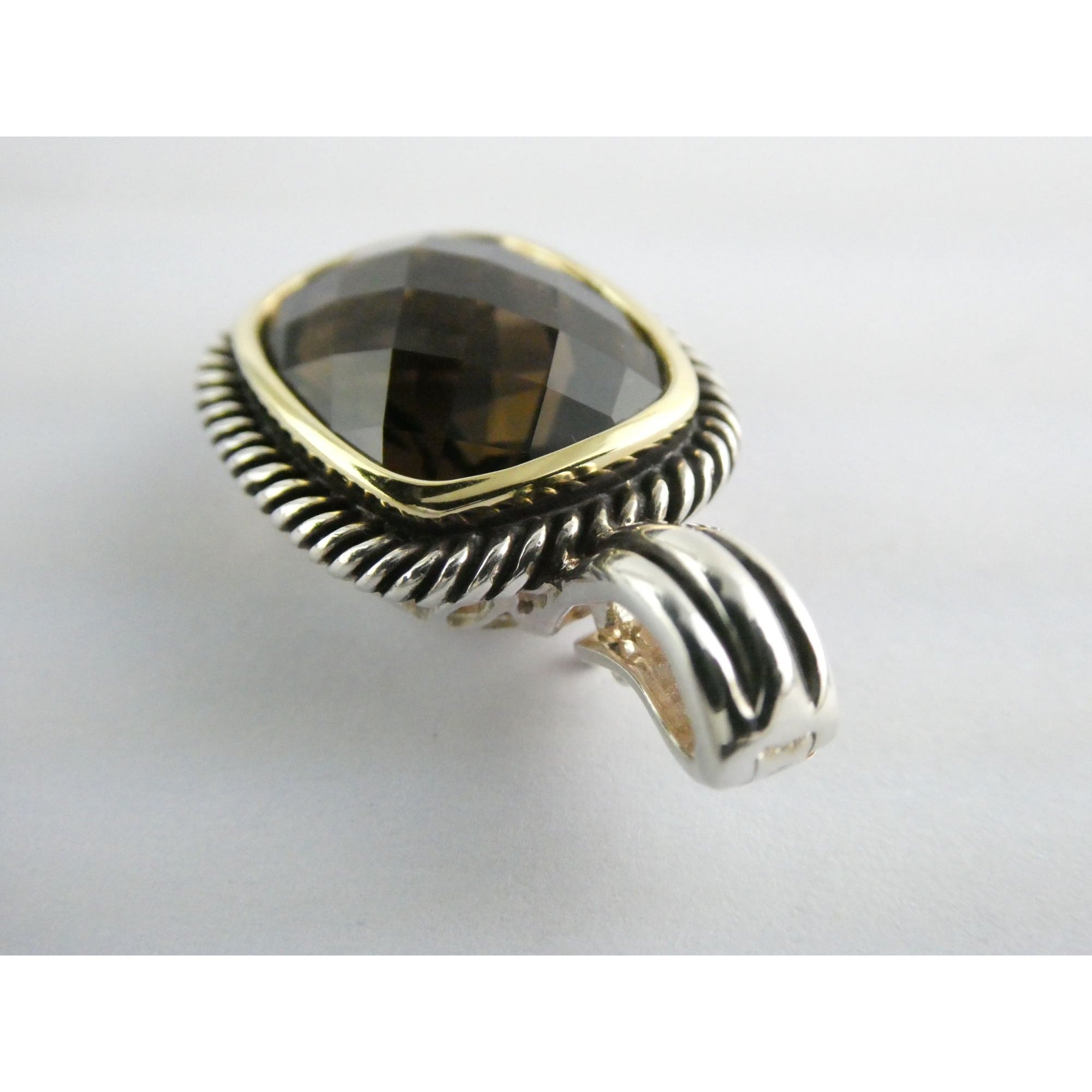 Designer Sterling Silver Faceted Smoky Quartz Pendant Enhancer 8.2g 30mm Length