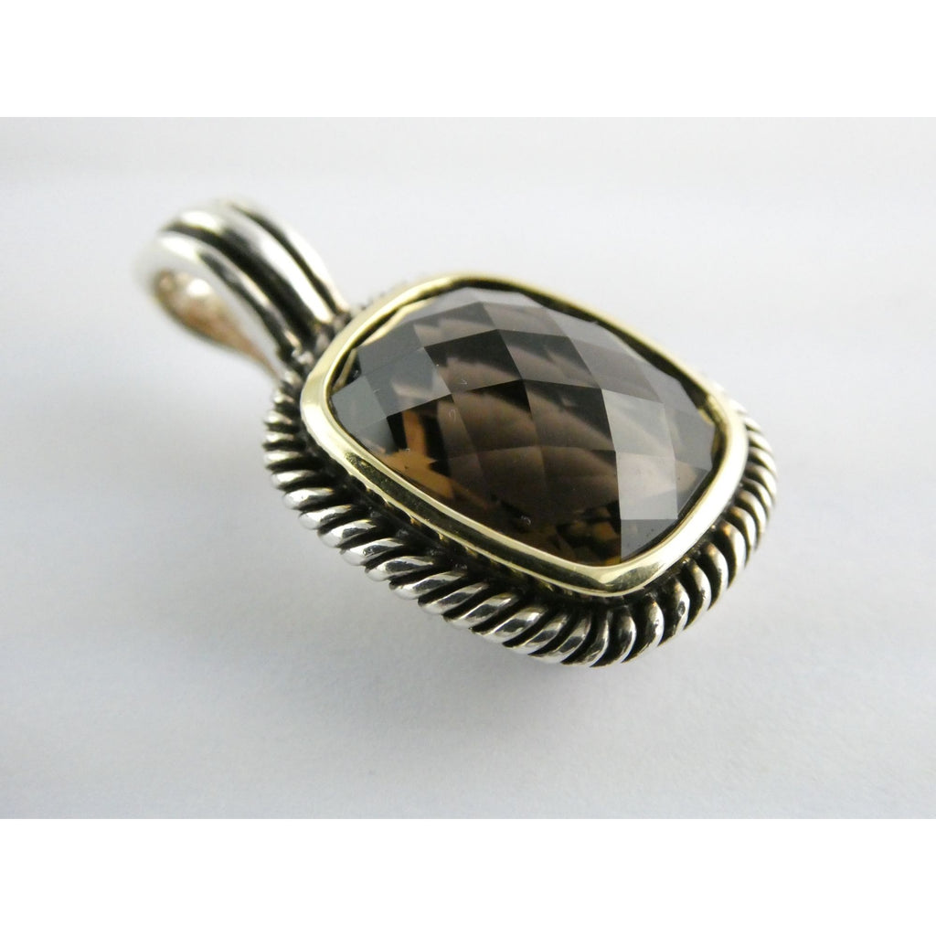 Designer Sterling Silver Faceted Smoky Quartz Pendant Enhancer 8.2g 30mm Length