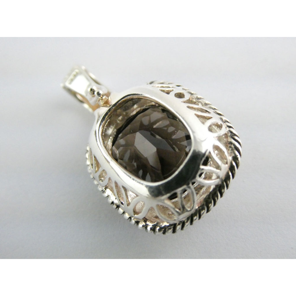 Designer Sterling Silver Faceted Smoky Quartz Pendant Enhancer 8.2g 30mm Length