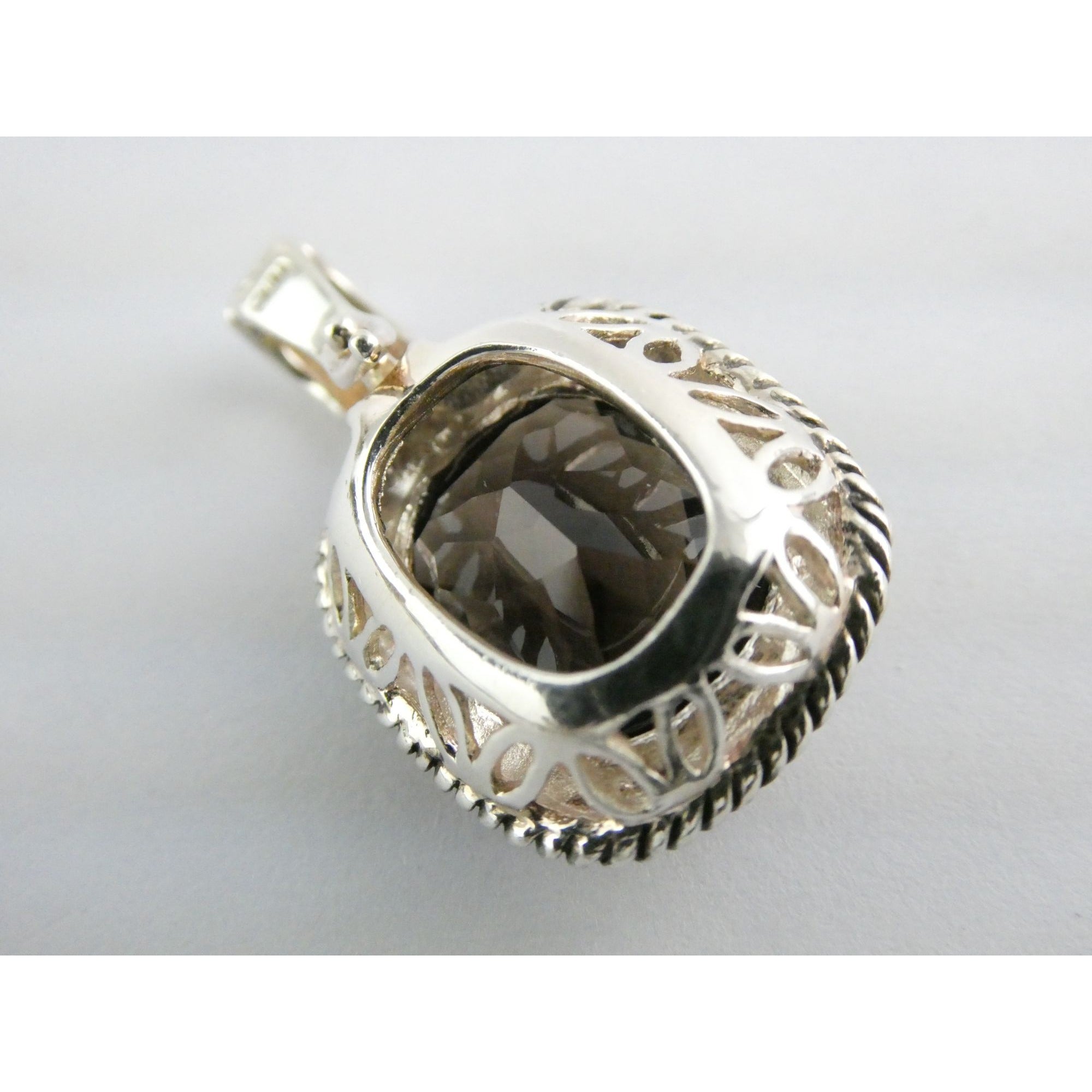 Designer Sterling Silver Faceted Smoky Quartz Pendant Enhancer 8.2g 30mm Length