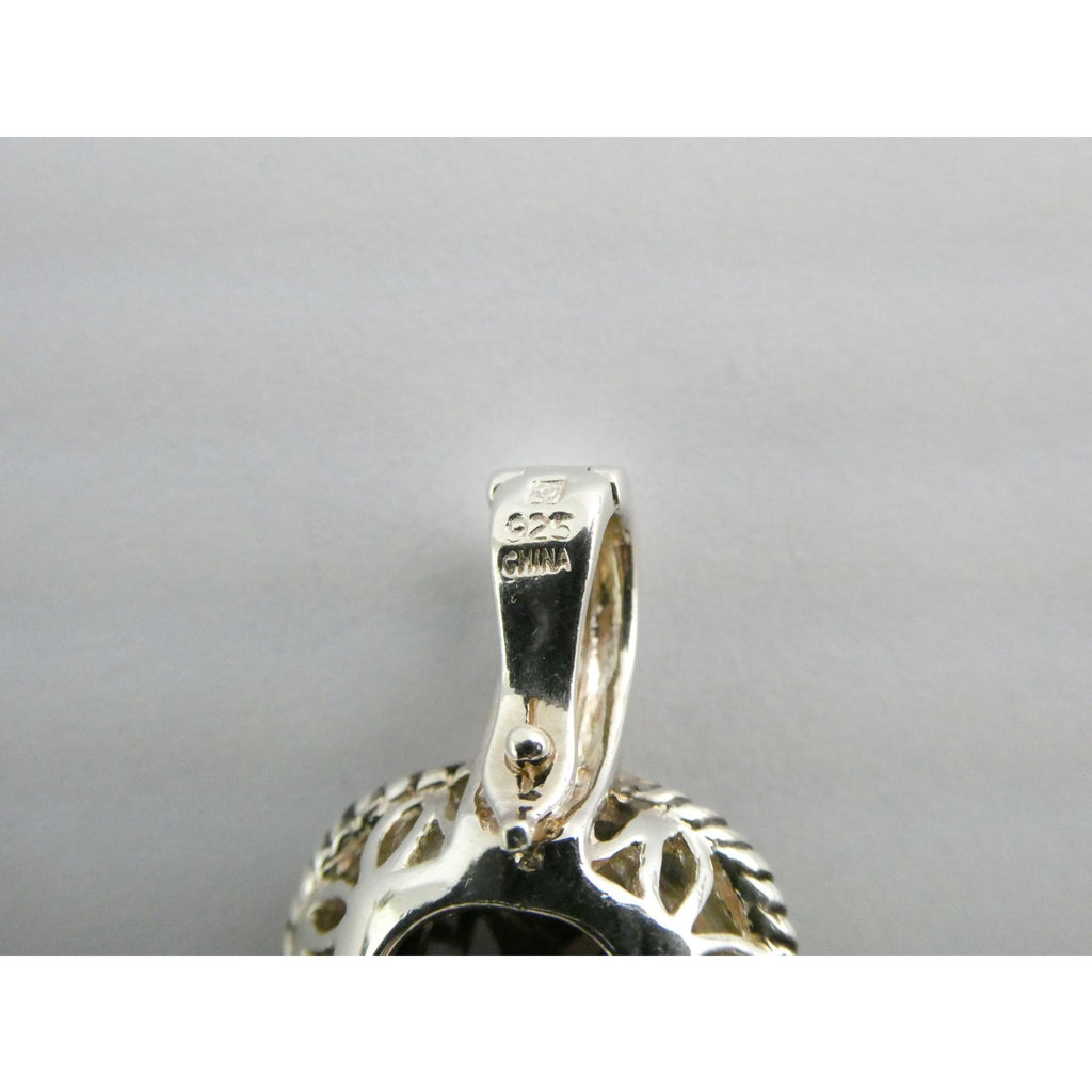 Designer Sterling Silver Faceted Smoky Quartz Pendant Enhancer 8.2g 30mm Length
