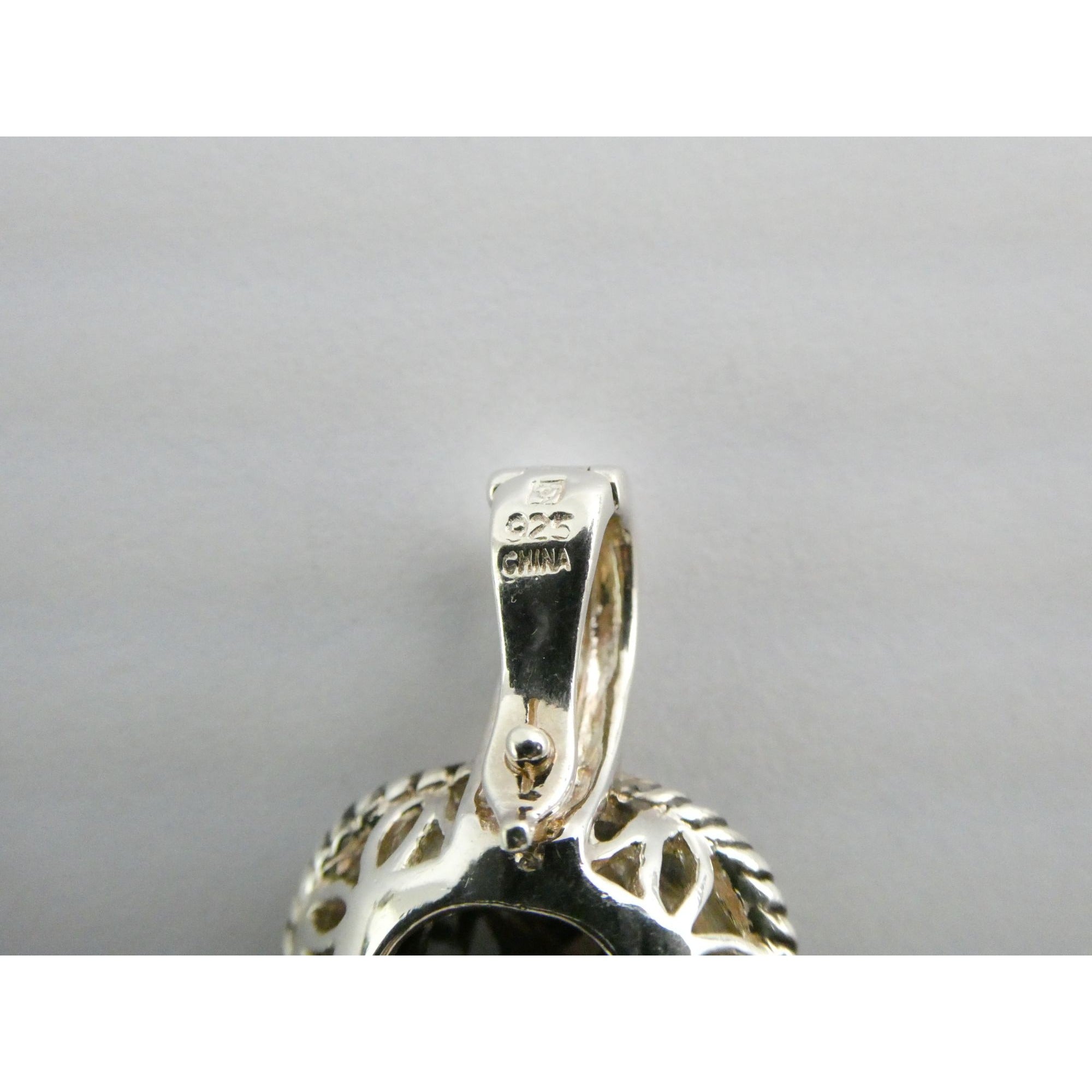 Designer Sterling Silver Faceted Smoky Quartz Pendant Enhancer 8.2g 30mm Length