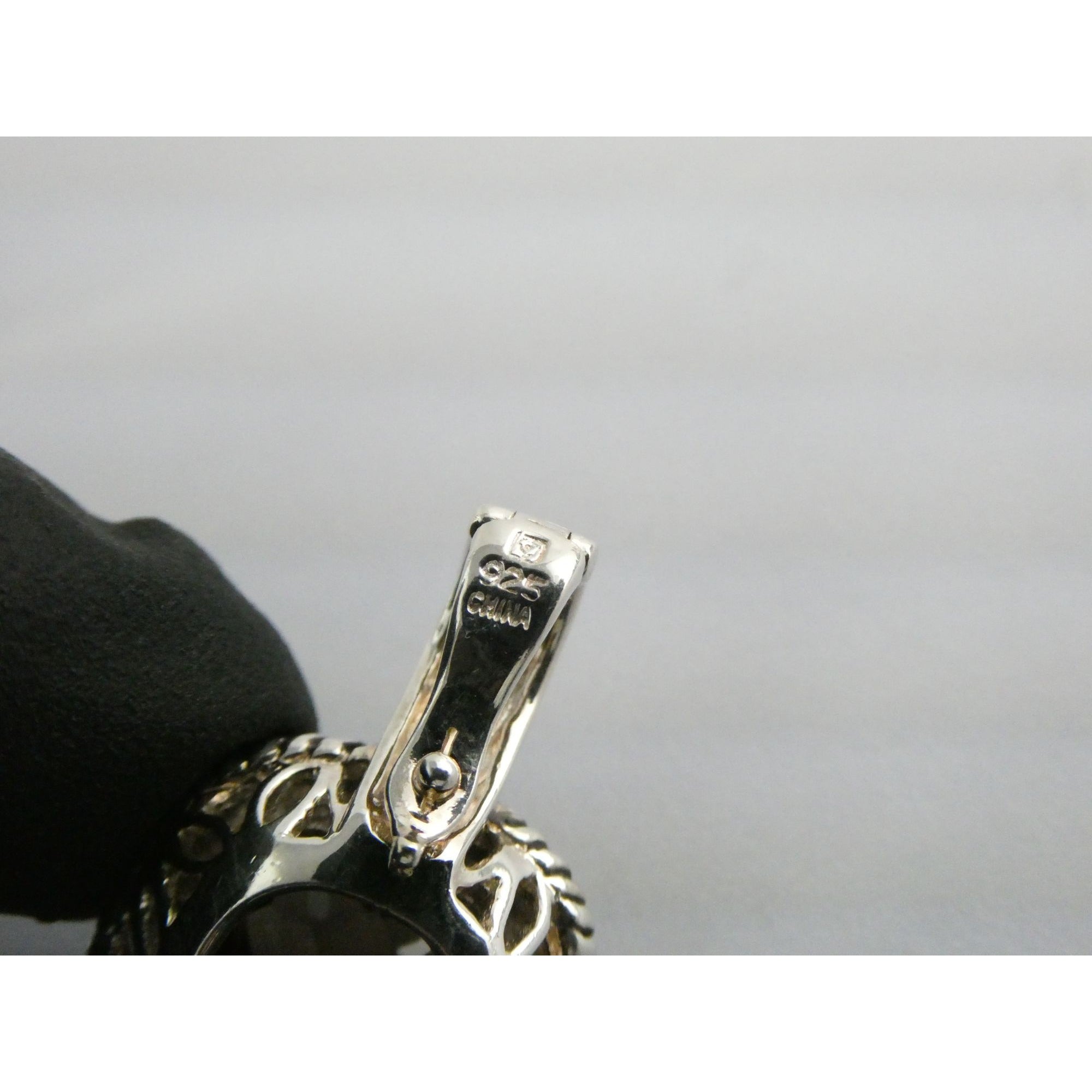 Designer Sterling Silver Faceted Smoky Quartz Pendant Enhancer 8.2g 30mm Length