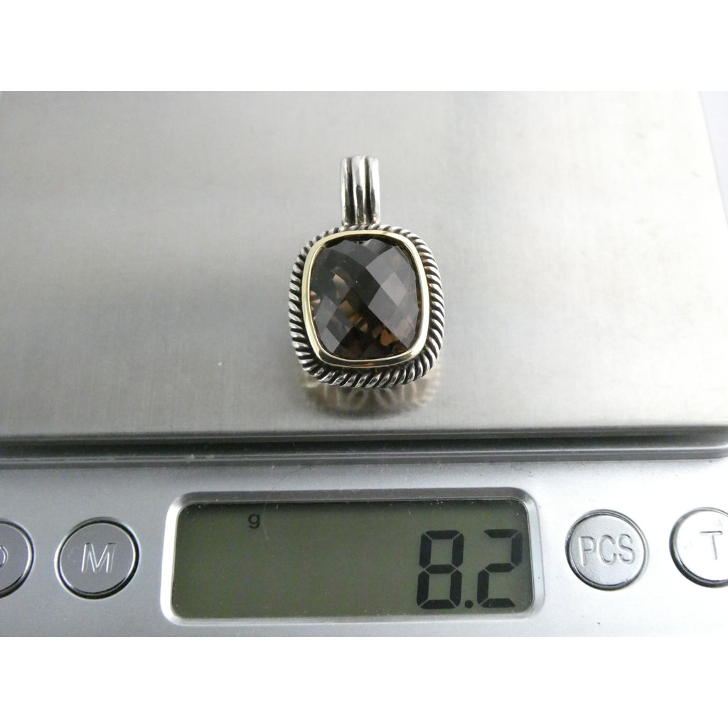 Designer Sterling Silver Faceted Smoky Quartz Pendant Enhancer 8.2g 30mm Length