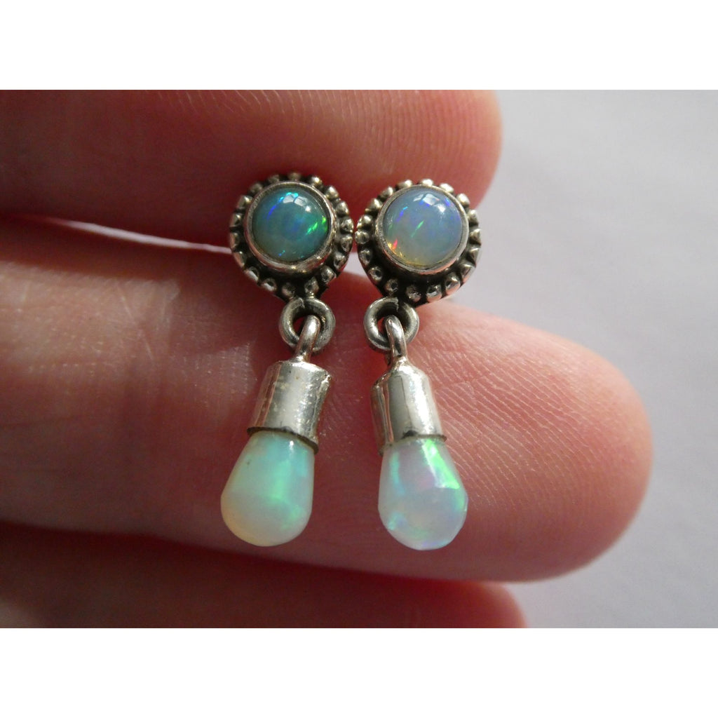 Sterling Silver Ethiopian Opal Drop Stud Earrings 2g 20mm Length NEW and UNUSED