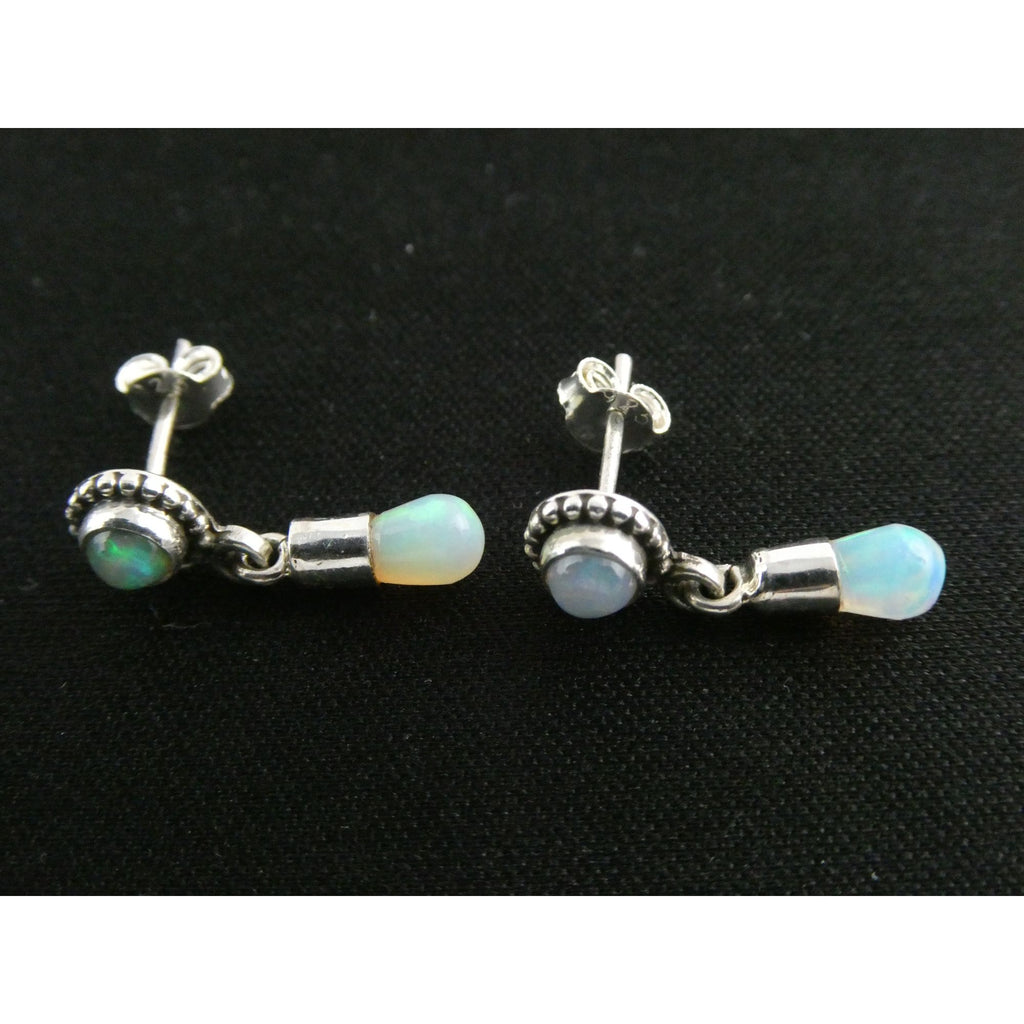 Sterling Silver Ethiopian Opal Drop Stud Earrings 2g 20mm Length NEW and UNUSED
