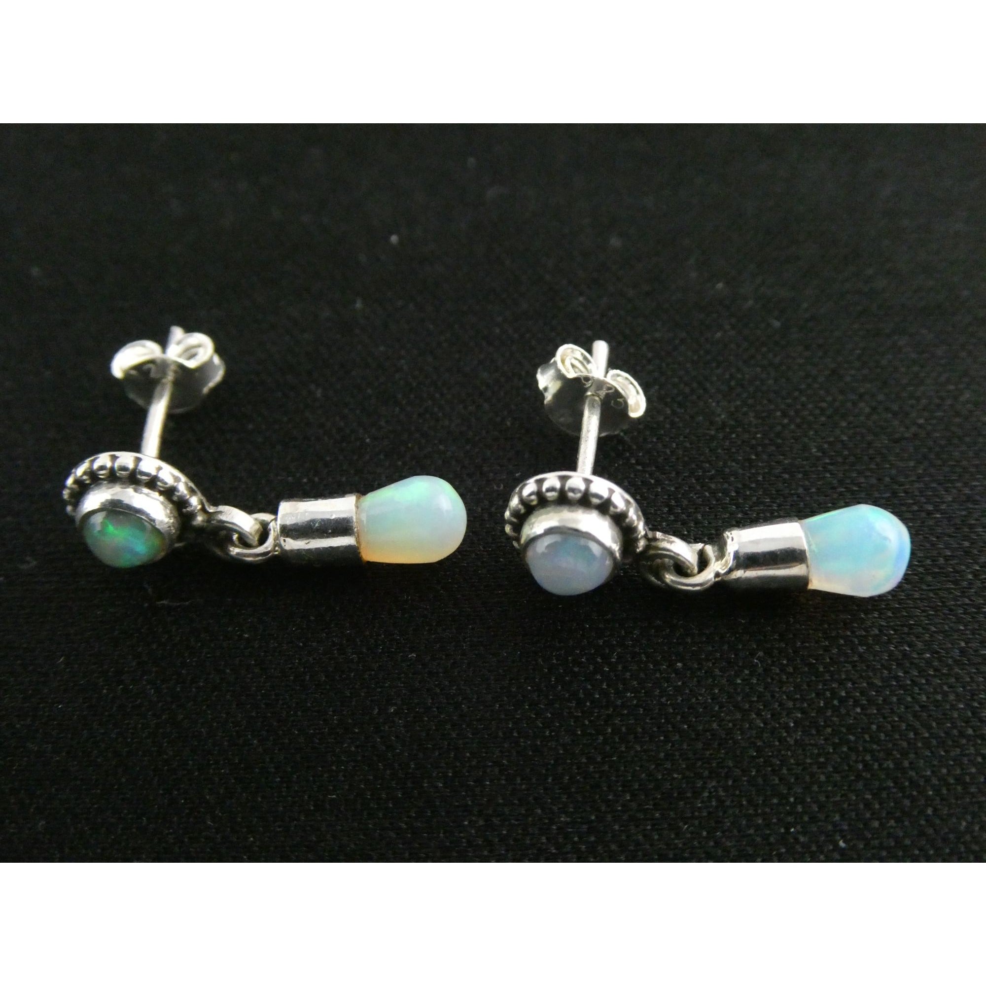 Sterling Silver Ethiopian Opal Drop Stud Earrings 2g 20mm Length NEW and UNUSED