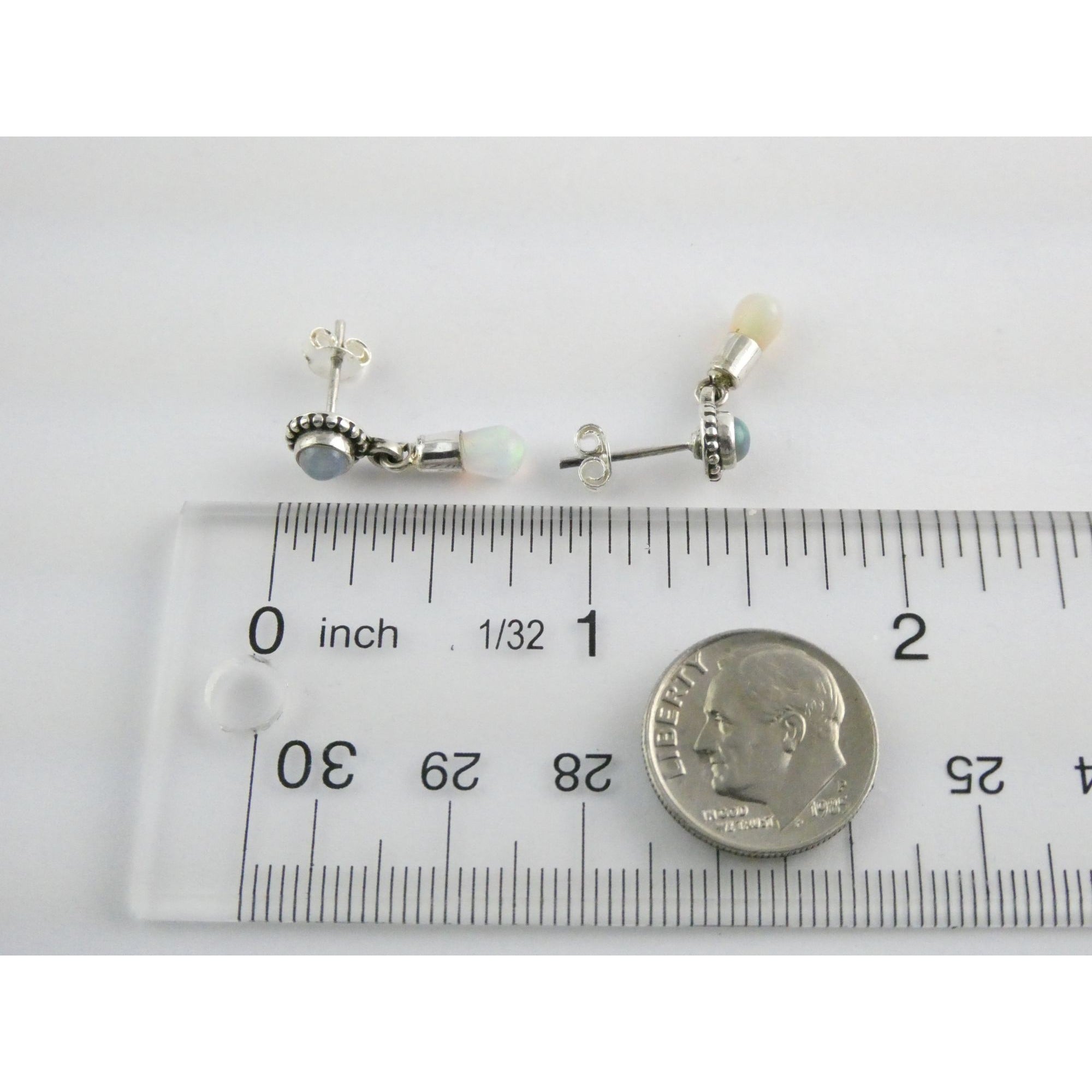 Sterling Silver Ethiopian Opal Drop Stud Earrings 2g 20mm Length NEW and UNUSED