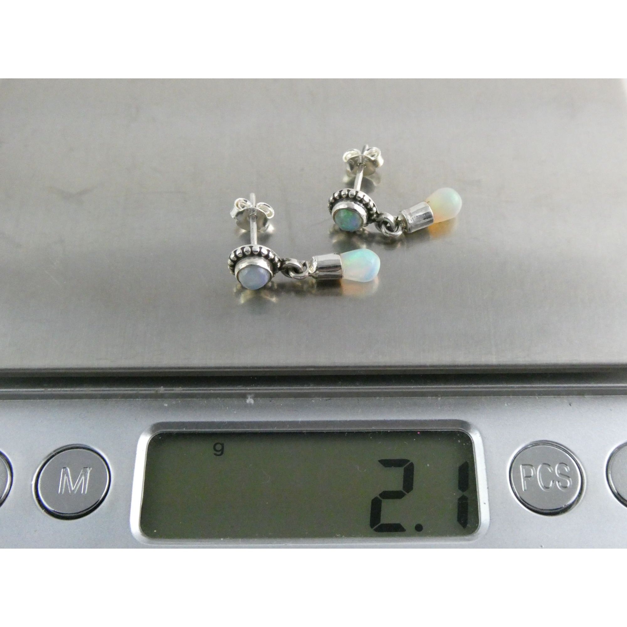 Sterling Silver Ethiopian Opal Drop Stud Earrings 2g 20mm Length NEW and UNUSED