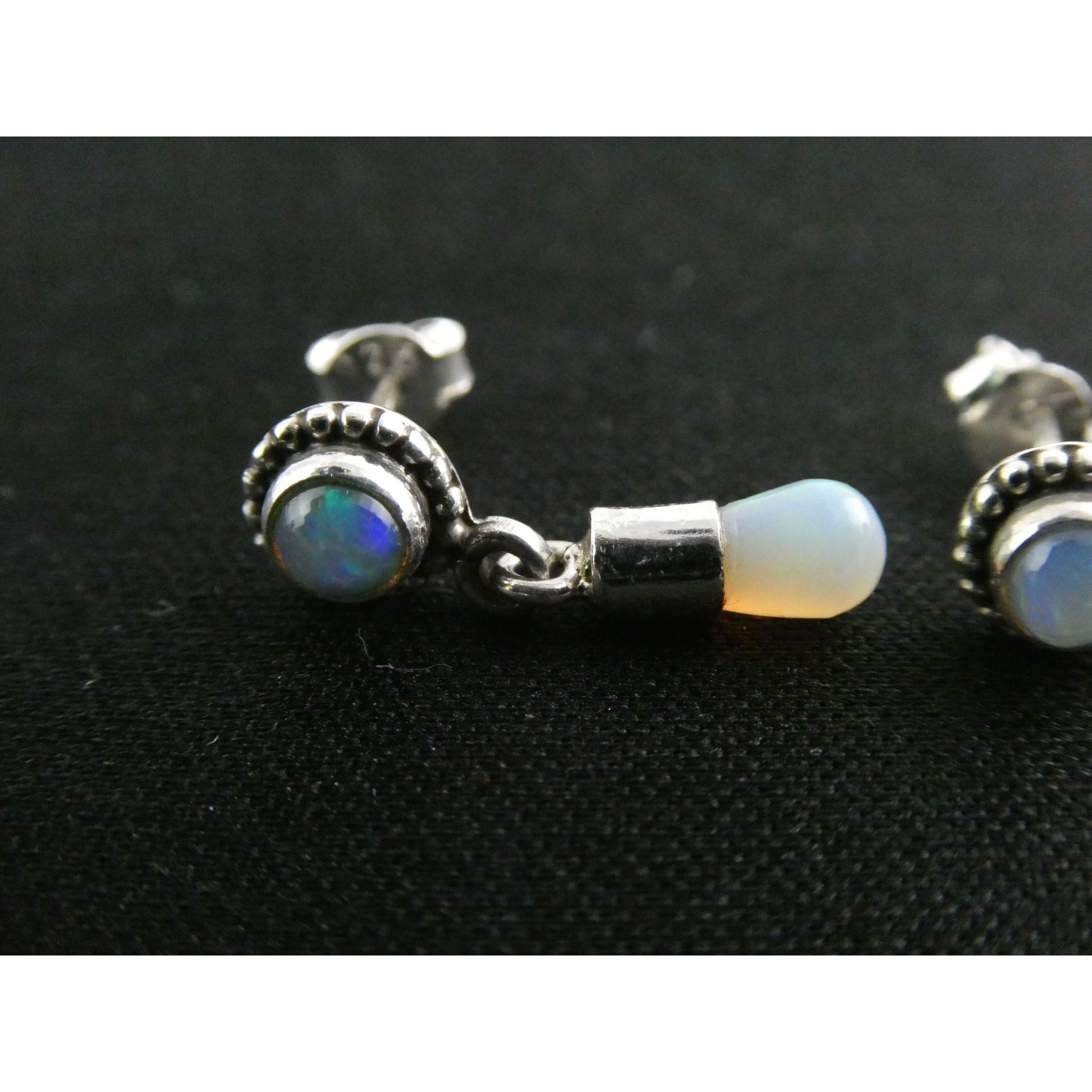 Sterling Silver Ethiopian Opal Drop Stud Earrings 2g 20mm Length NEW and UNUSED