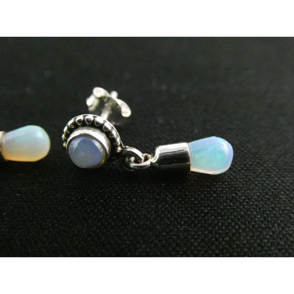 Sterling Silver Ethiopian Opal Drop Stud Earrings 2g 20mm Length NEW and UNUSED