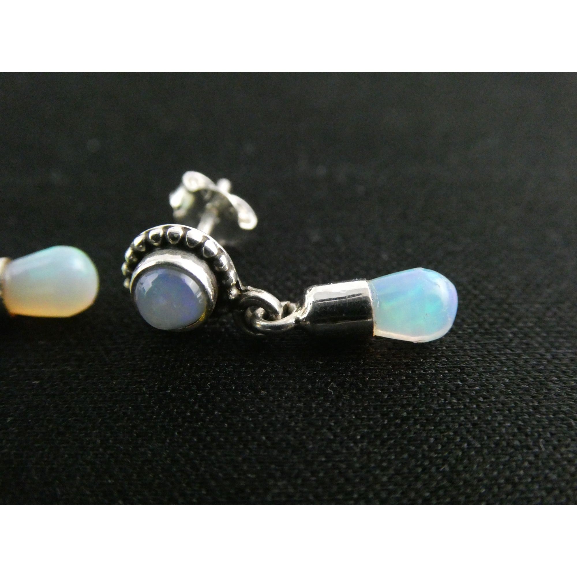 Sterling Silver Ethiopian Opal Drop Stud Earrings 2g 20mm Length NEW and UNUSED