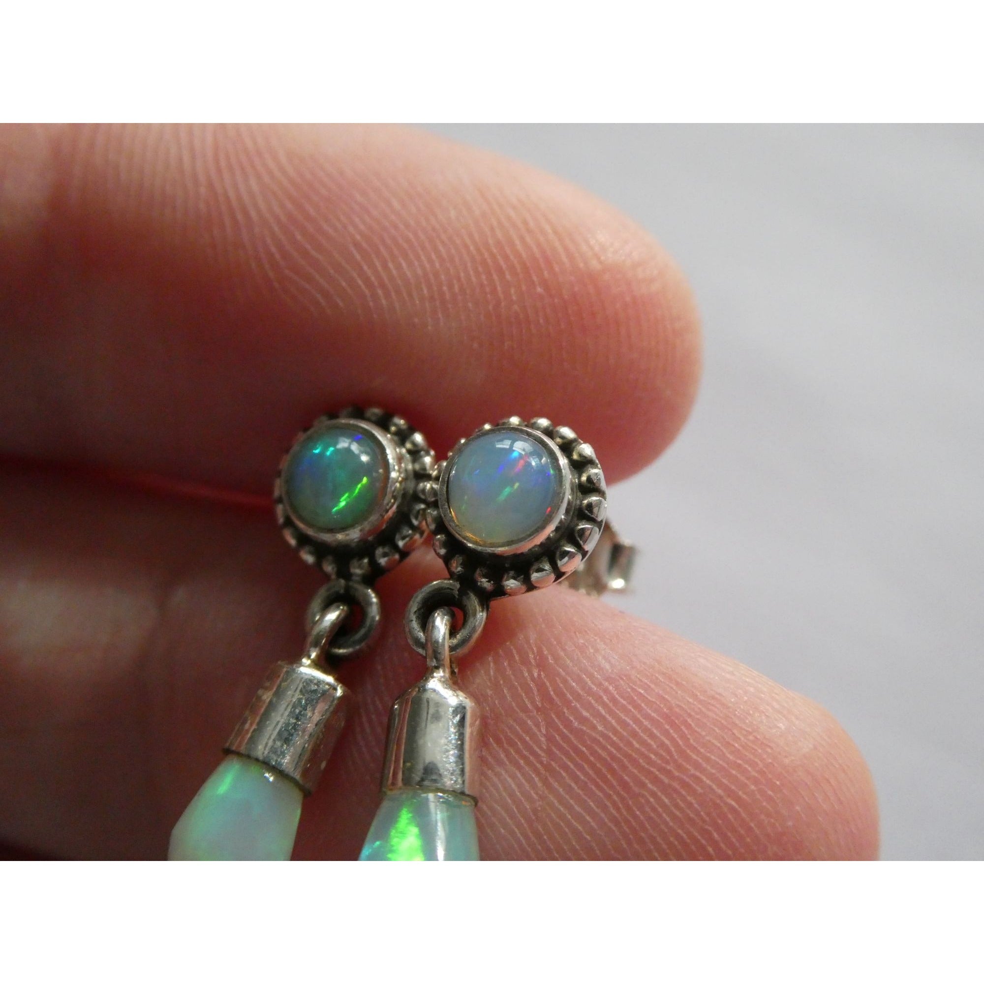 Sterling Silver Ethiopian Opal Drop Stud Earrings 2g 20mm Length NEW and UNUSED