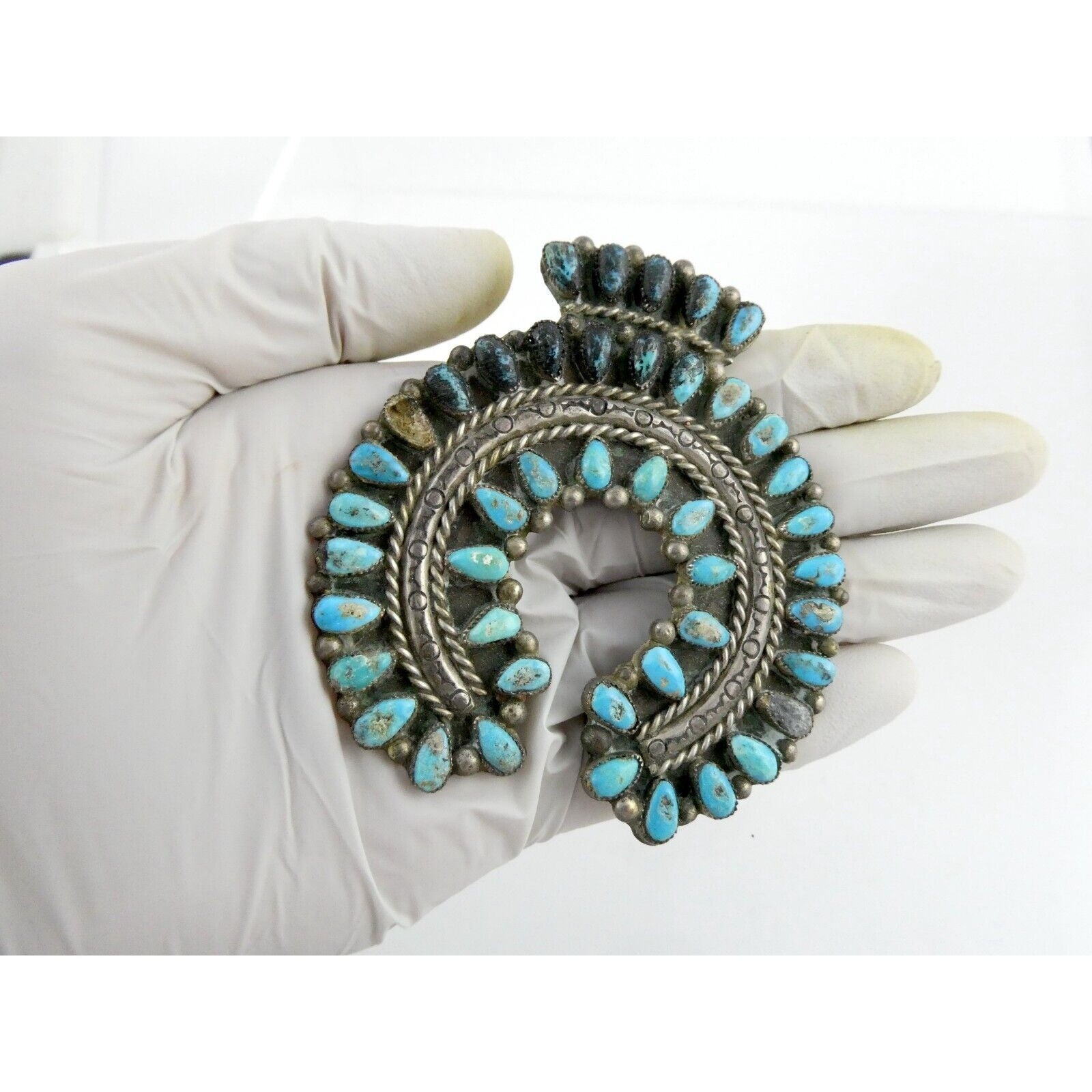 Southwestern NA Sterling Silver Turquoise Squash Blossom Pendant ONLY - AS IS